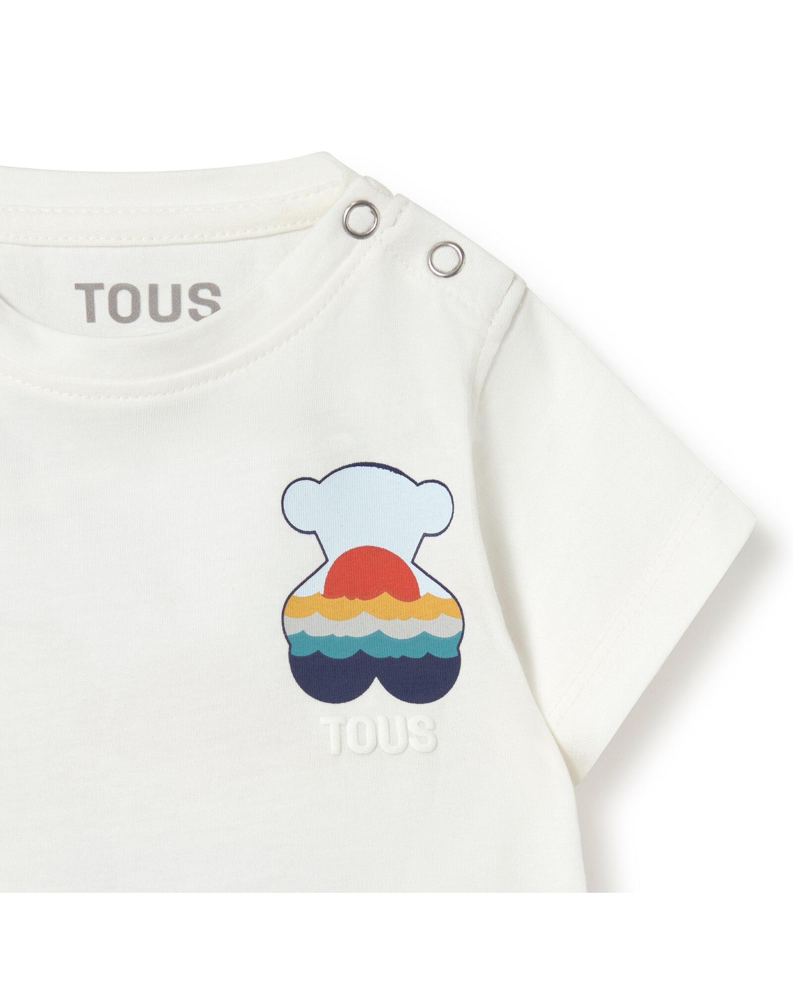 T-shirt em Algodão com Urso "chilling" Posterior Cru-3