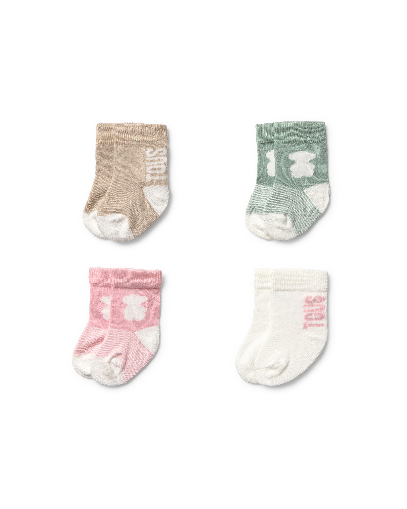 Meias Curtas para Bebé com Logo Tous e Urso Rosa / Branco-2