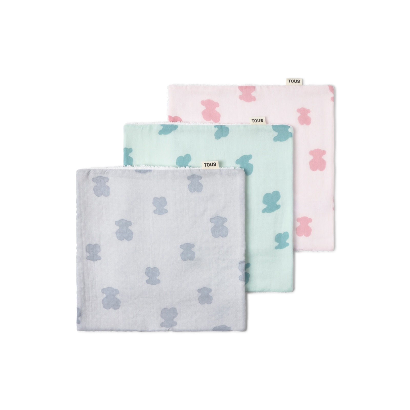 Pack de Mini Toalhas 30x30 Cm Tous Baby com Ursos Sobre Felpa Rosa-2