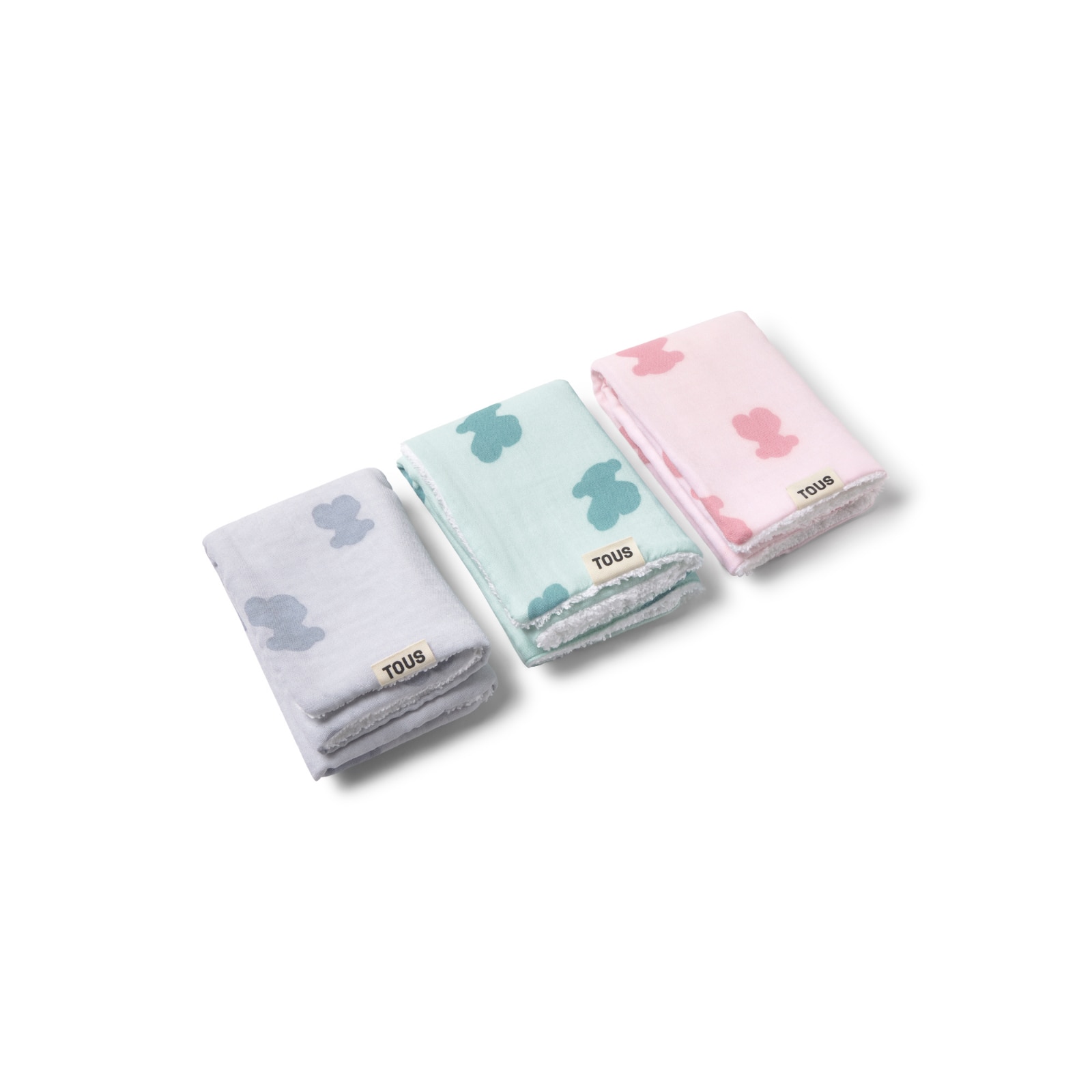 Pack de Mini Toalhas 30x30 Cm Tous Baby com Ursos Sobre Felpa Rosa-3