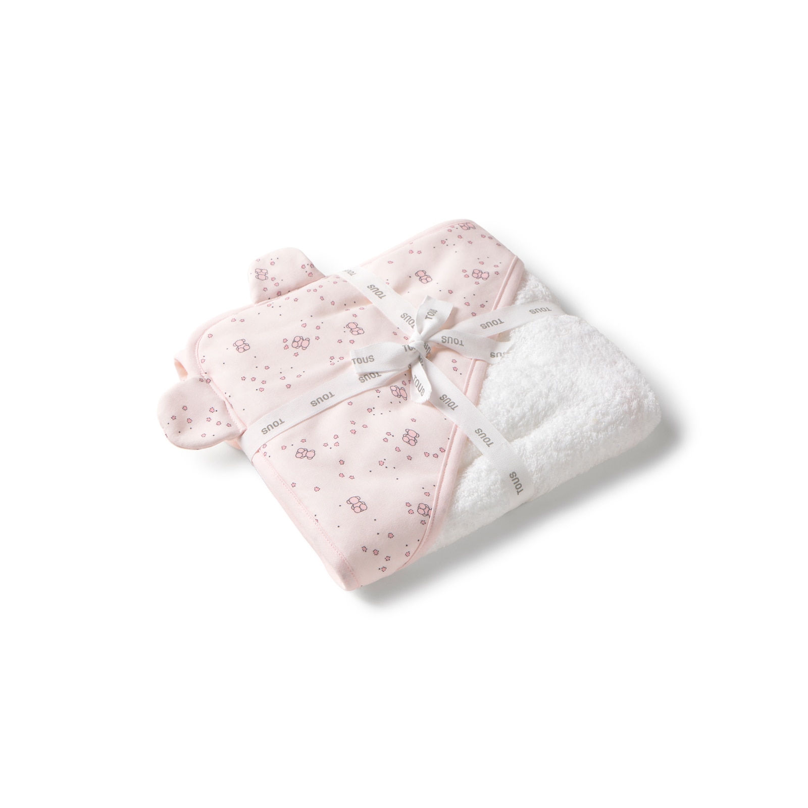 Capa de Banho com Orelhas 75x75cm Tous Baby de Algodão com Ursos Bols Bear e Estrelas Rosa-3