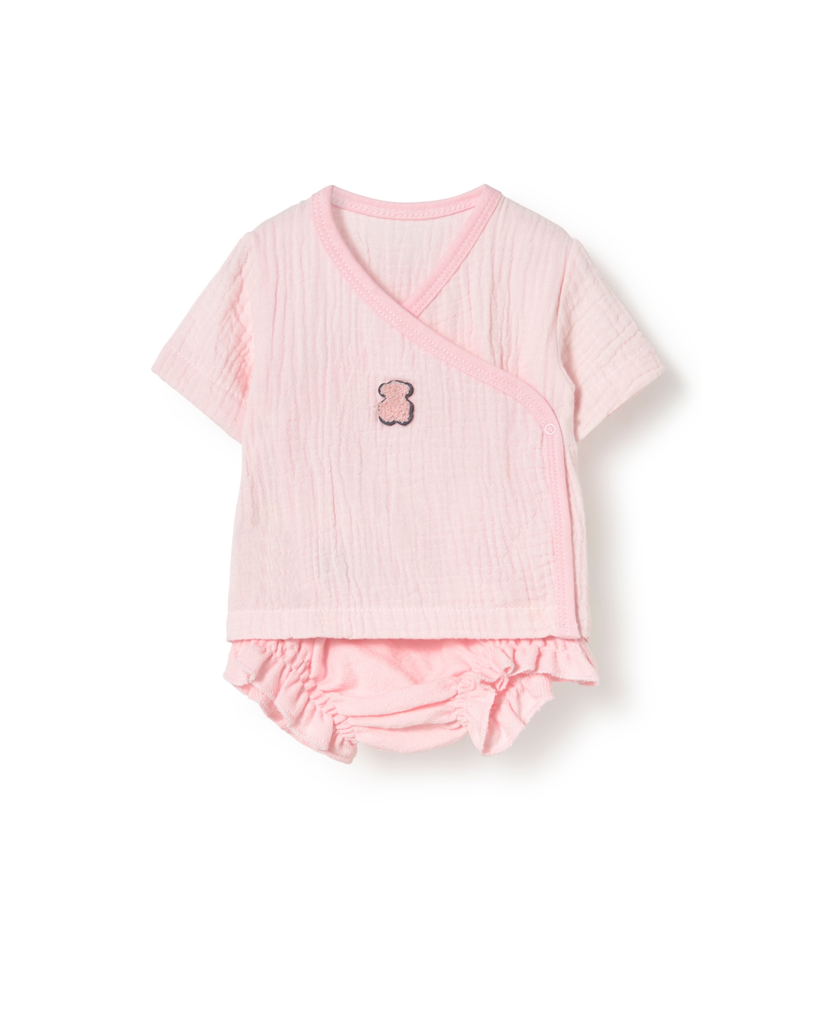 Imagem 0 de Conjunto para Bebé com T-shirt Cruzada de Muselina e Cobre-fraldas