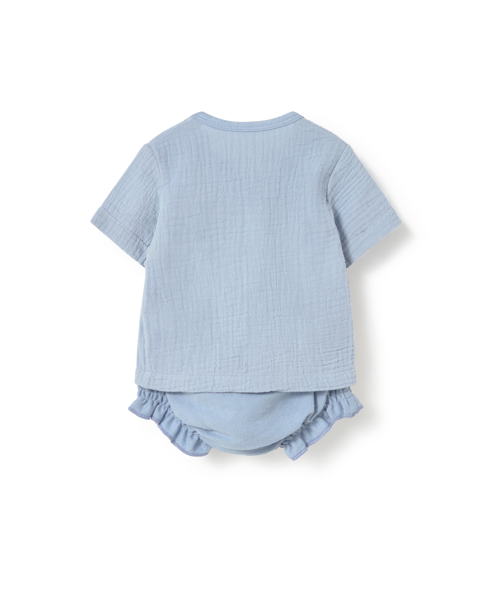 Conjunto para Bebé com T-shirt Cruzada de Muselina e Cobre Fraldas Tous Azul-claro-2