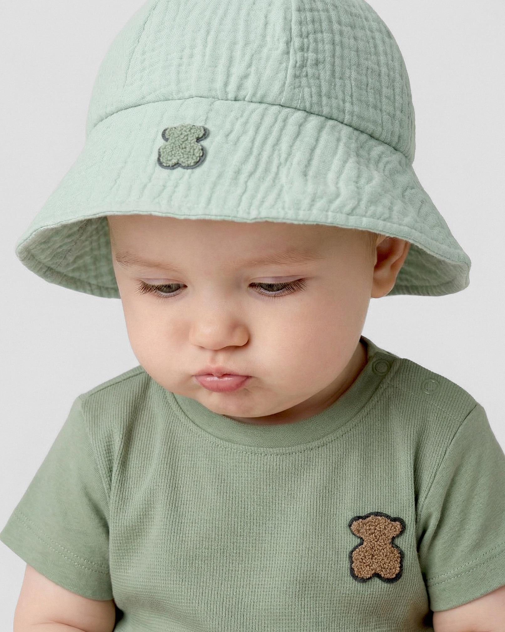 Chapéu para Bebé em Algodão de Muselina com Urso de Felpa Tous Verde Água-4