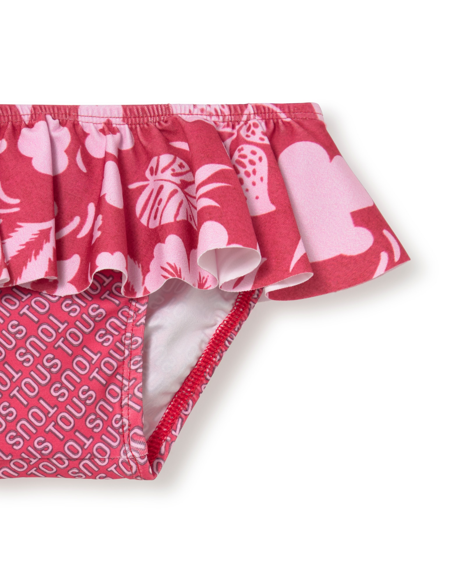 Gola Infantil com Folho Grande Estampado com Flores e Ursos Grená-3