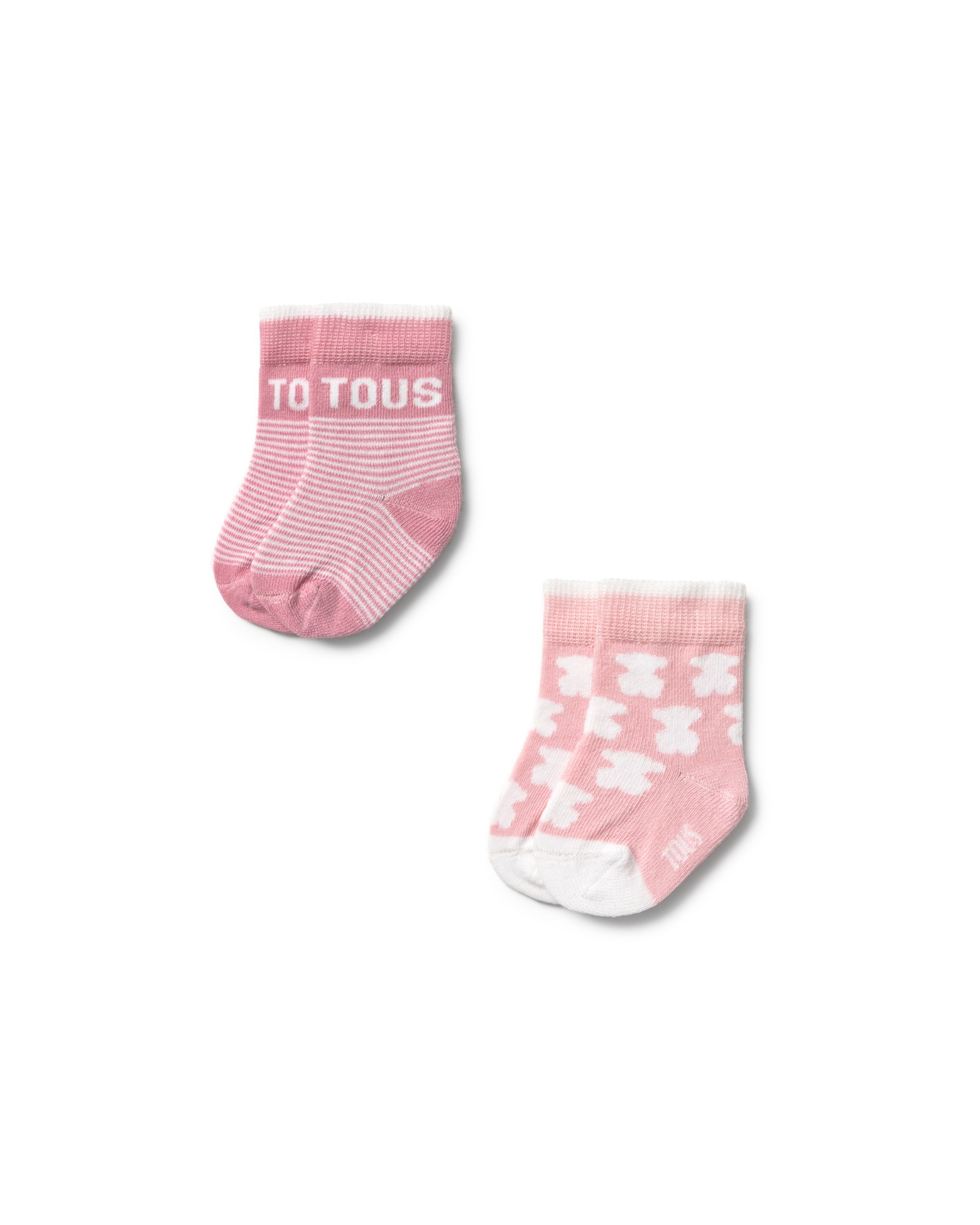 Meias Curtas para Bebé com Ursos, Riscas e Logo Tous Rosa / Branco-2