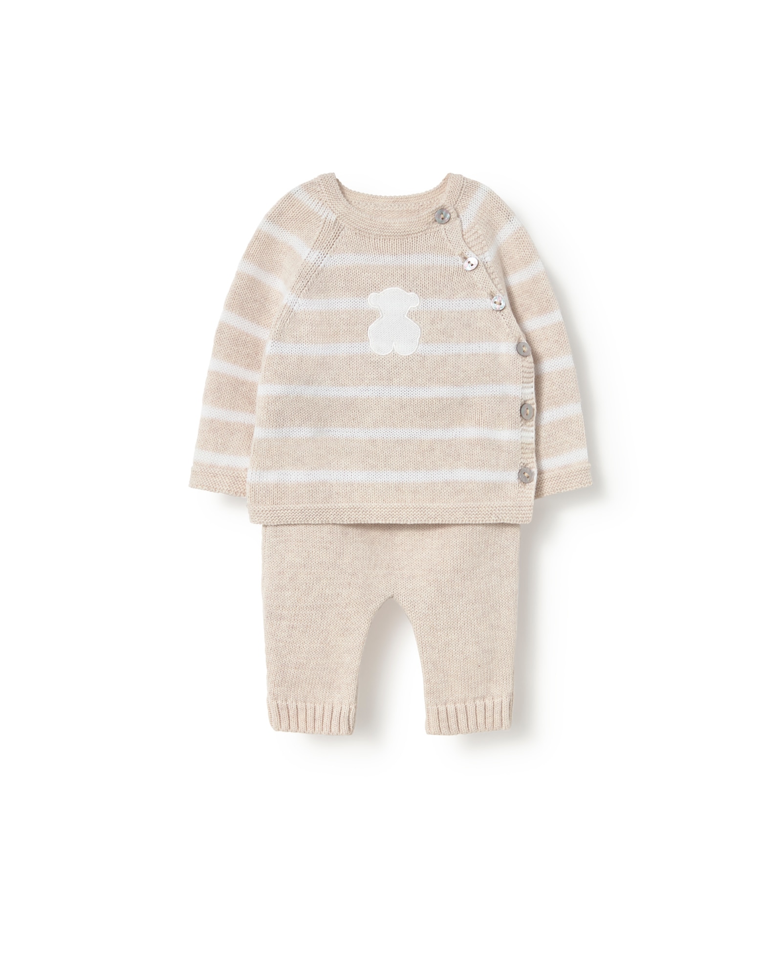 Conjunto para Bebé em Algodão Orgânico de Camisola e Calças Às Riscas e Lisas Tous Cru-1