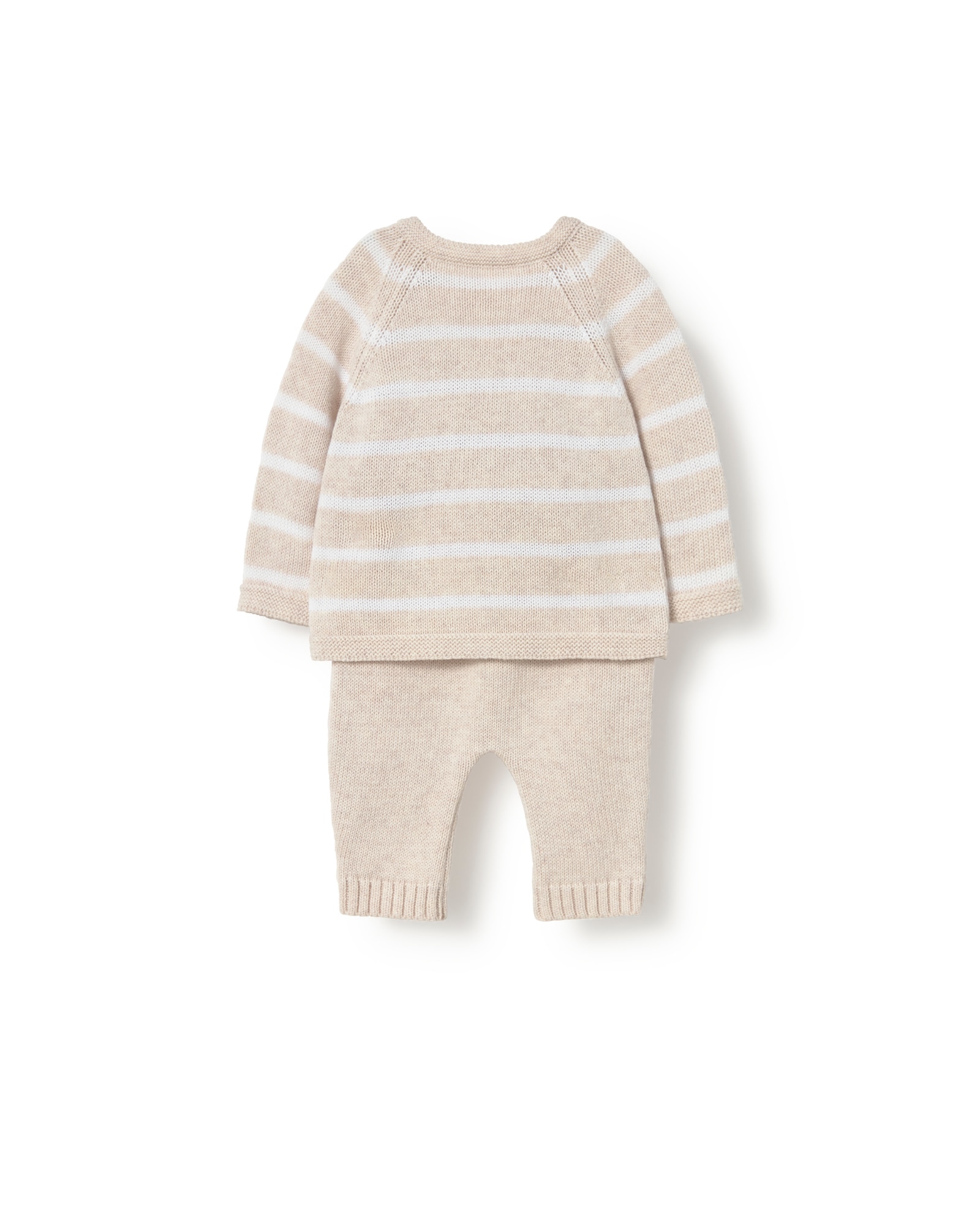Conjunto para Bebé em Algodão Orgânico de Camisola e Calças Às Riscas e Lisas Tous Cru-2