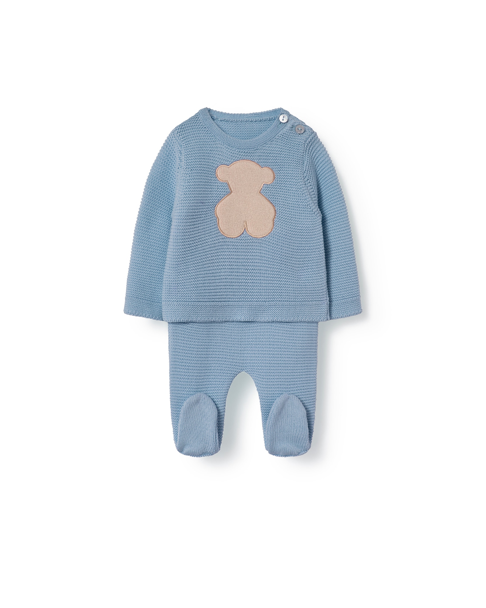 Imagem 0 de Conjunto para Bebé em Algodão Orgânico Liso de Malha Tricotada com Urso