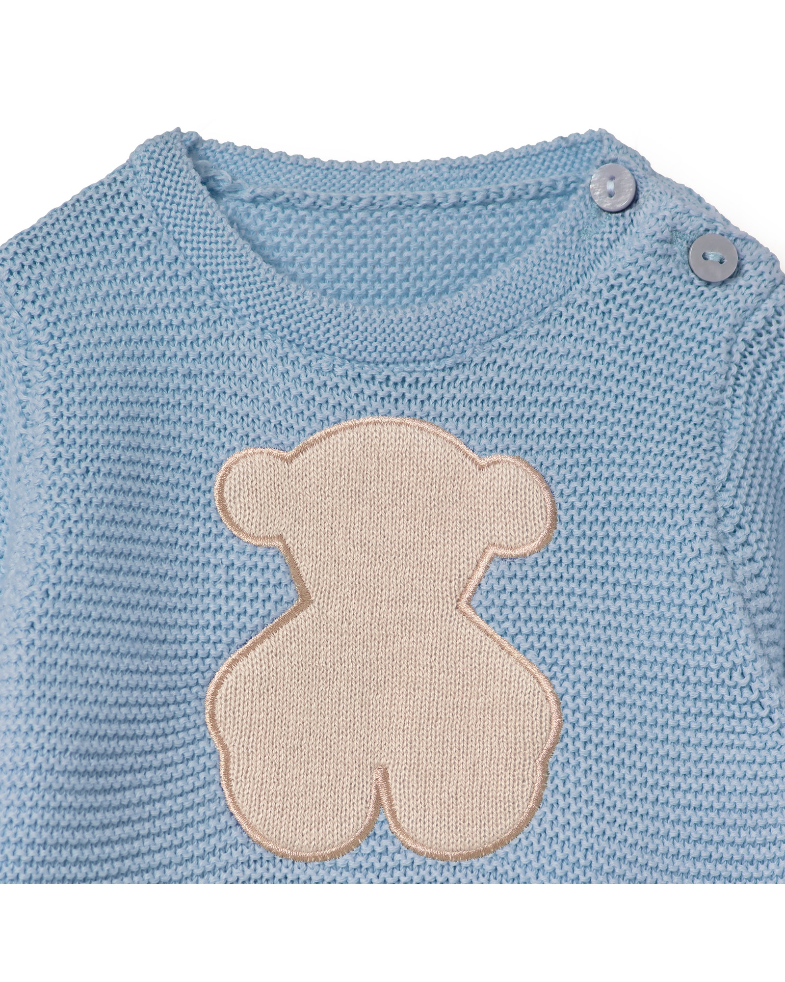 Conjunto para Bebé em Algodão Orgânico Liso de Malha Tricotada com Urso Tous Azul-claro-4