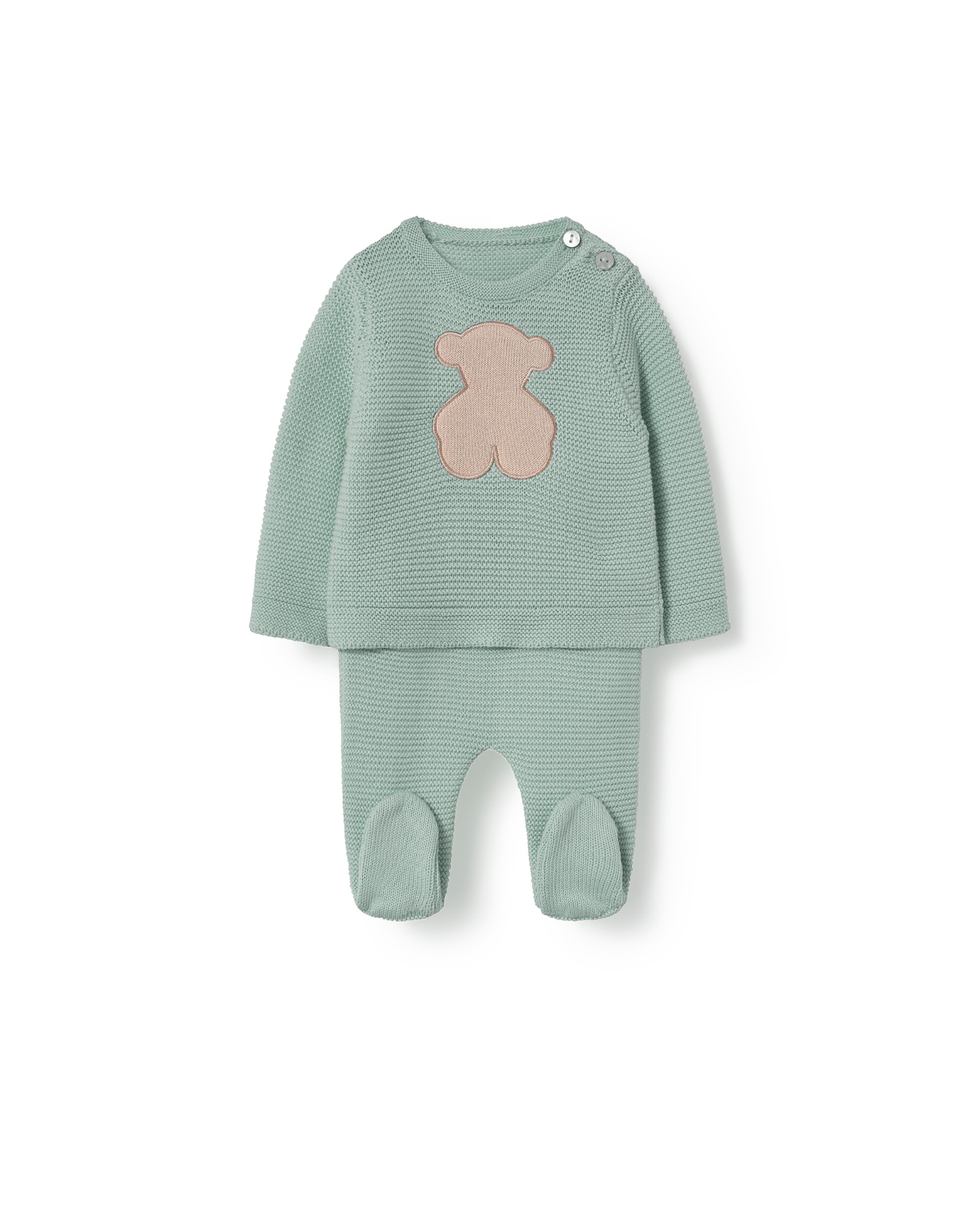 Imagem 0 de Conjunto para Bebé em Algodão Orgânico Liso de Malha Tricotada com Urso