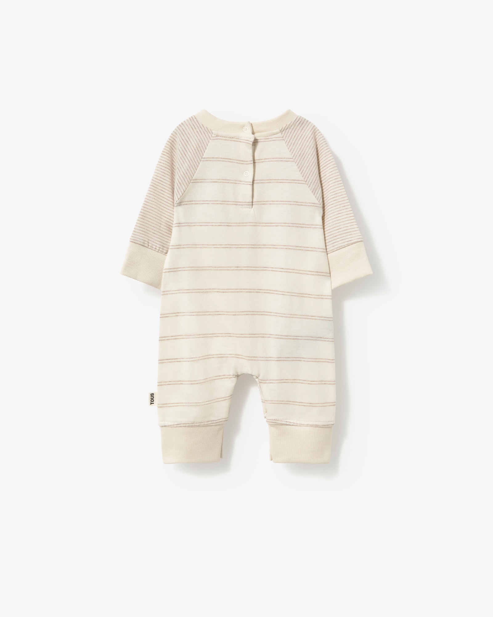 Babygrow para Bebé com Orelhas em Algodão Às Riscas Tous Bege-2