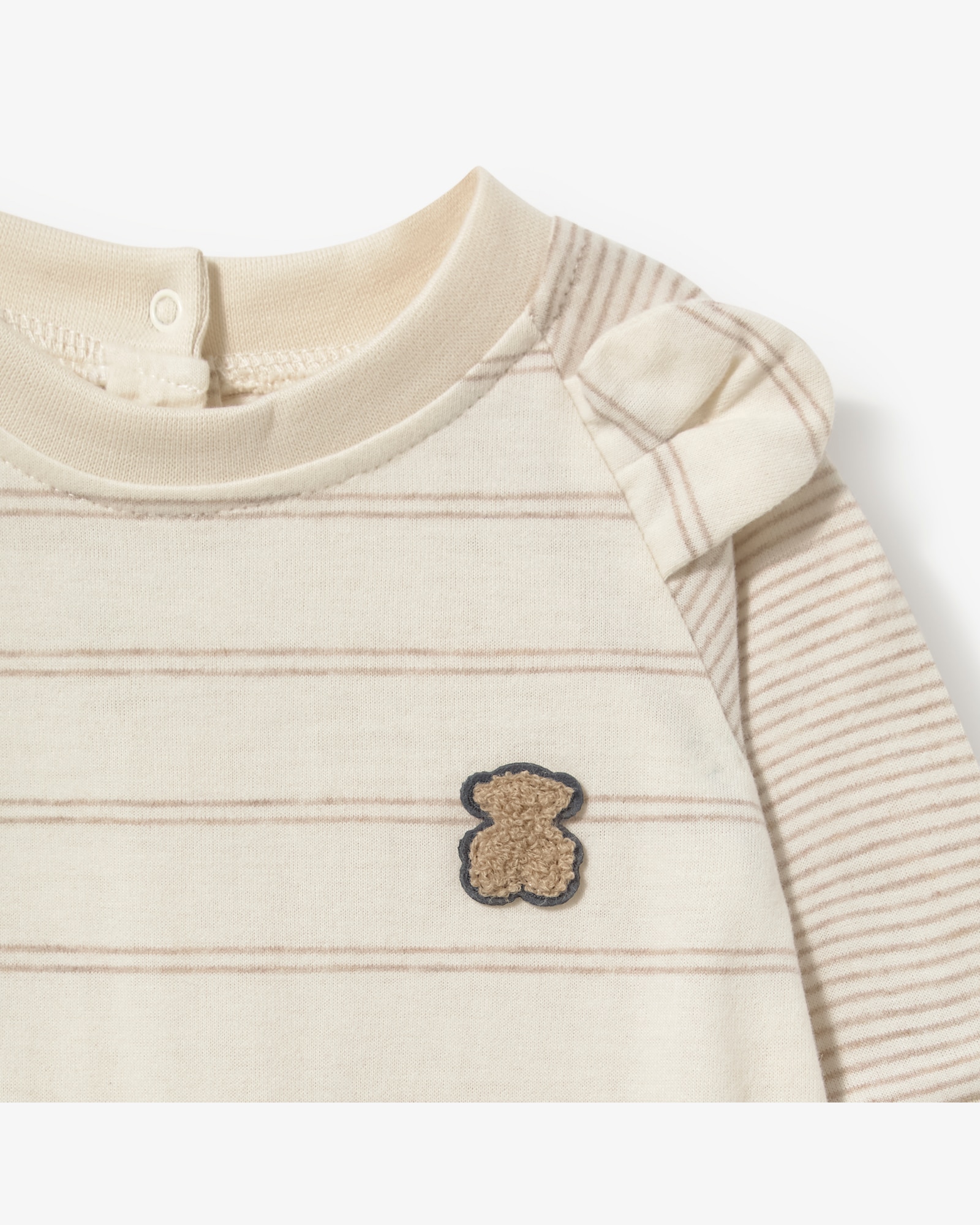 Babygrow para Bebé com Orelhas em Algodão Às Riscas Tous Bege-3