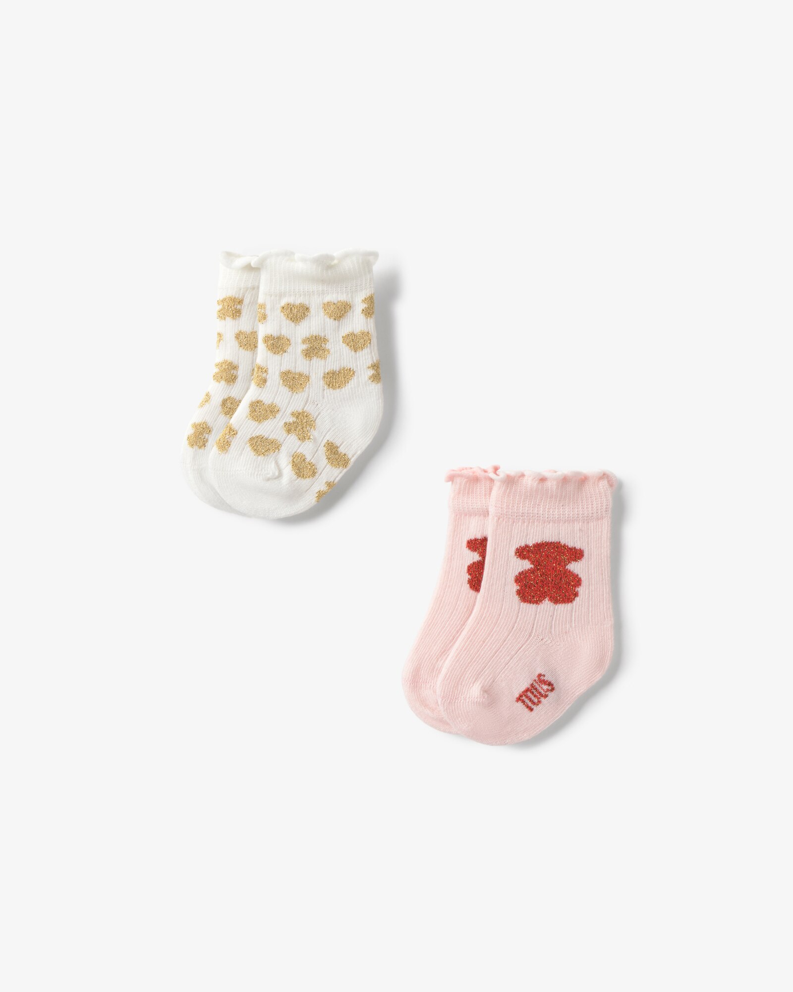 Set de 2 Meias para Bebé com Urso e Ursos de Lurex Tous Rosa-2