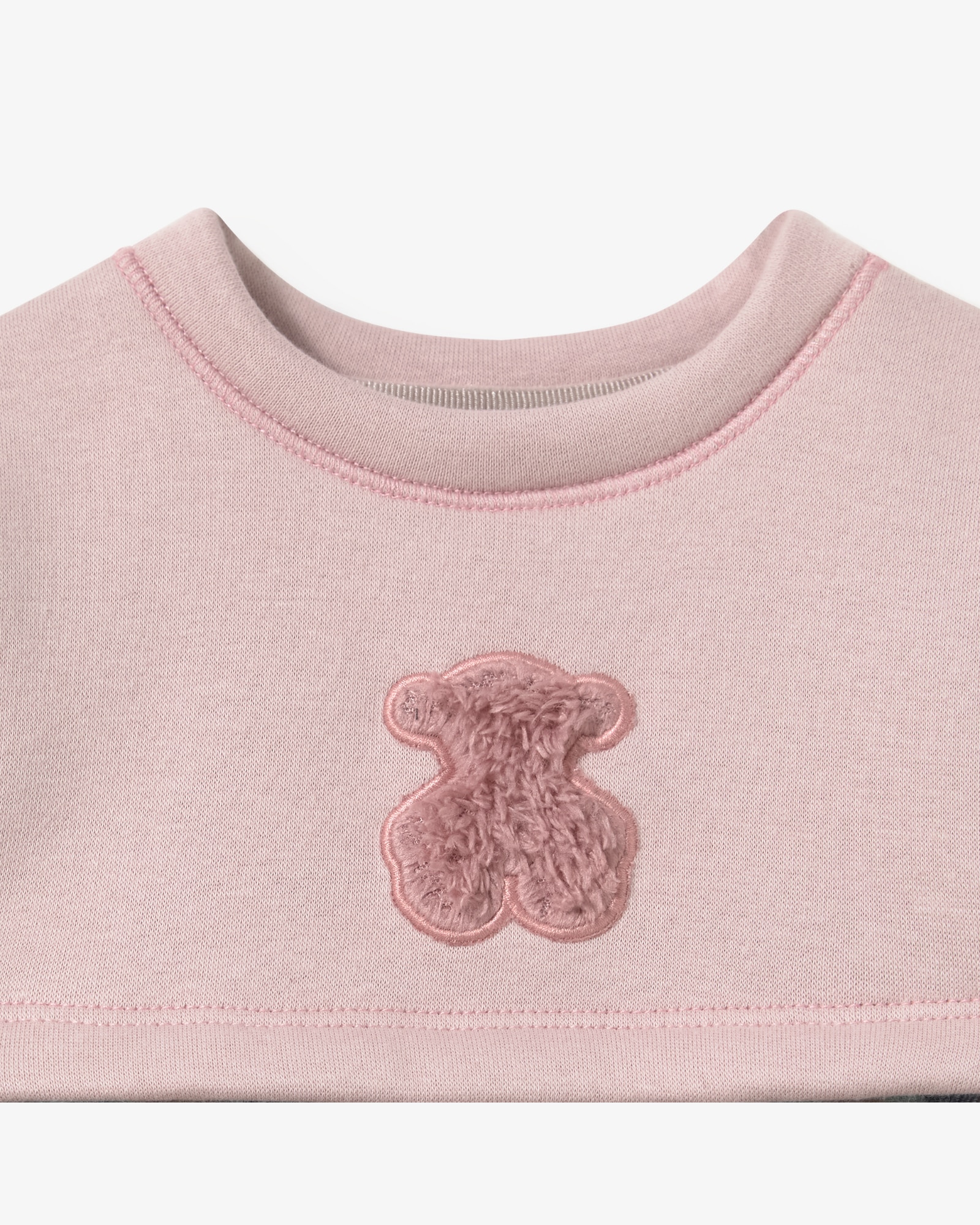Vestido Infantil Combinado Às Riscas e Liso com Urso Abaixo Do Decote Tous Rosa-3