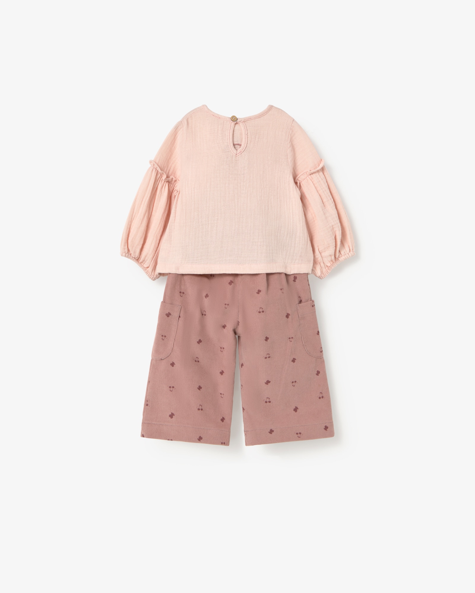 Conjunto Infantil em Algodão Liso e Calças Largas com Ursinhos Tous Rosa-2