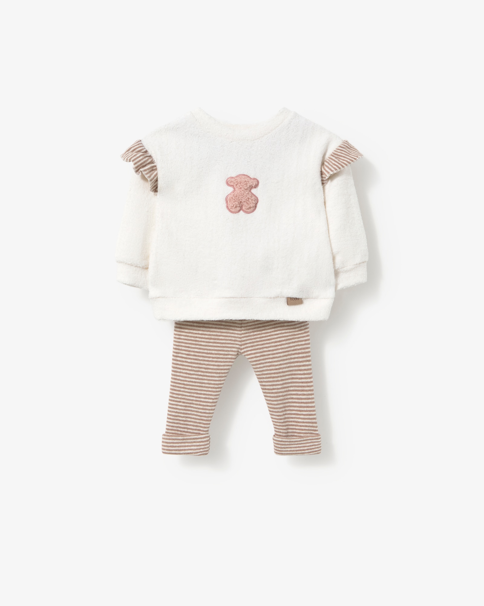 Imagem 0 de Conjunto Infantil em Algodão Liso com Urso e Leggings Às Riscas