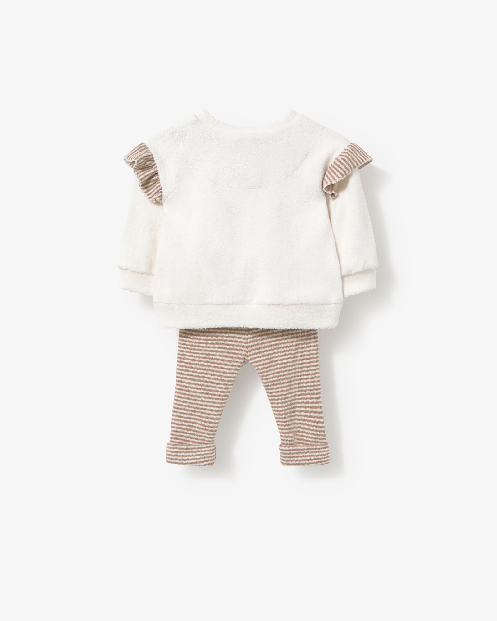 Conjunto Infantil em Algodão Liso com Urso e Leggings Às Riscas Tous Cru-2