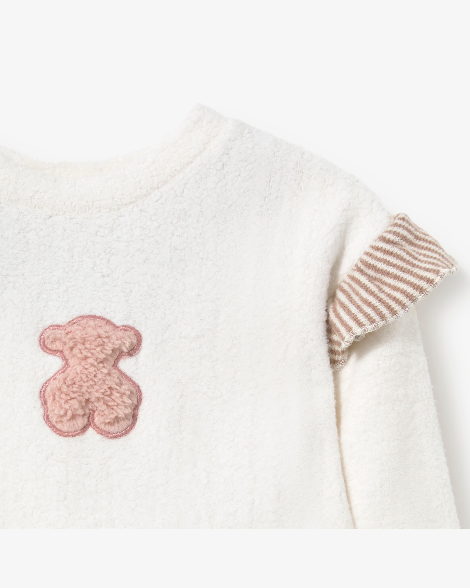 Conjunto Infantil em Algodão Liso com Urso e Leggings Às Riscas Tous Cru-4