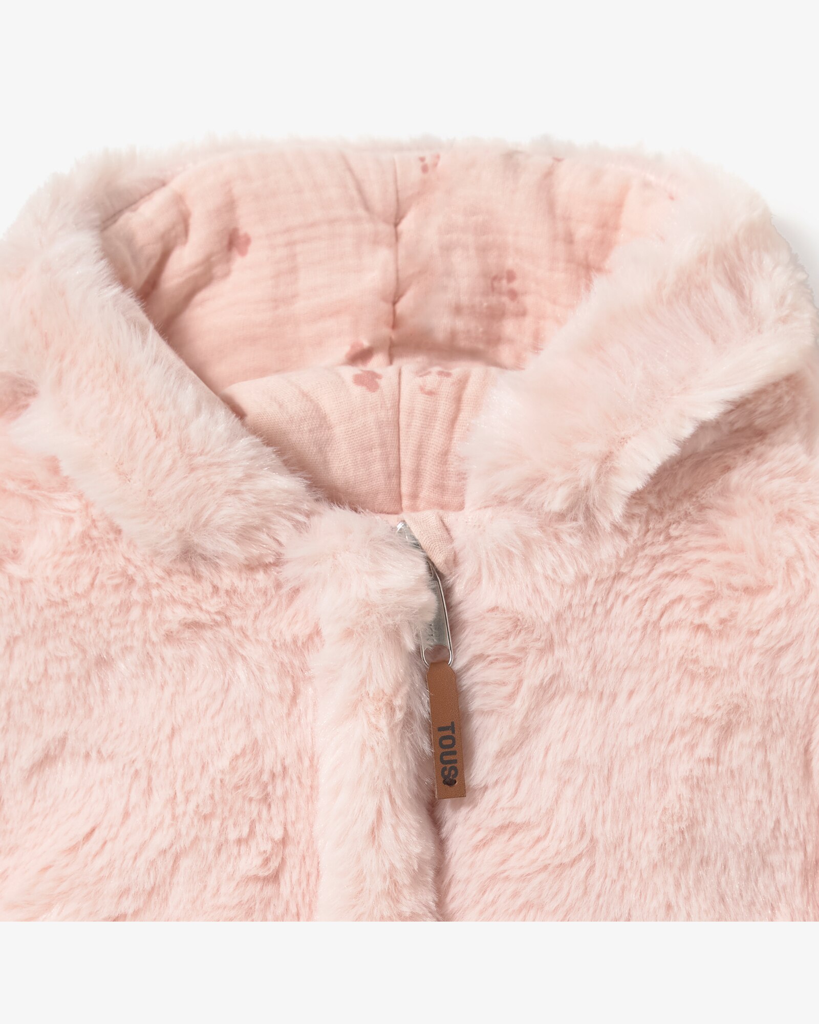 Sobretudo Infantil com Capuz de Pelo com Interior Estampado Tous Rosa-3