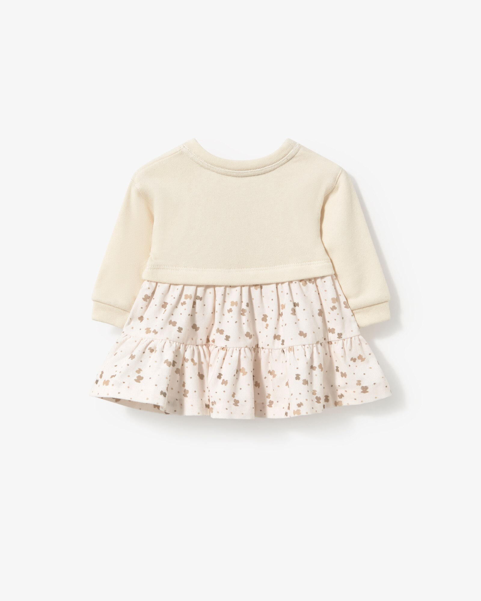 Vestido Infantil Combinado em Liso e Estampado em Micro Ursinhos Tous Cru-2