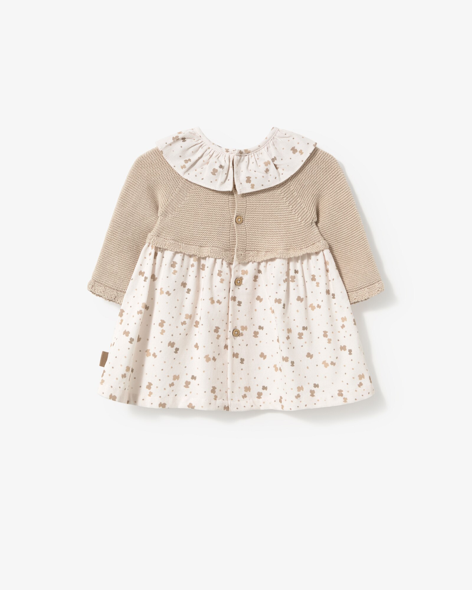 Vestido Infantil Combinado em Tricô e Estampado com Ursos Tous Bege-2