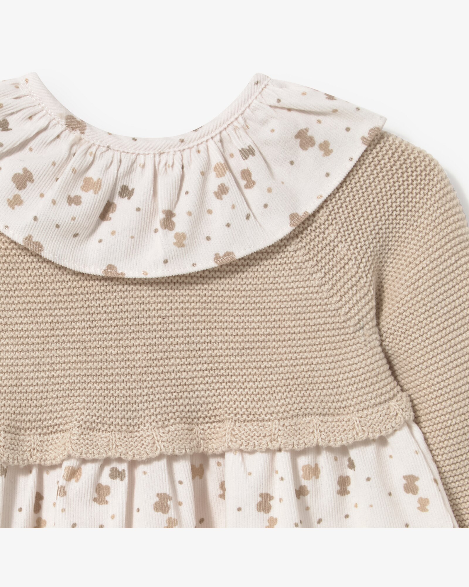 Vestido Infantil Combinado em Tricô e Estampado com Ursos Tous Bege-3