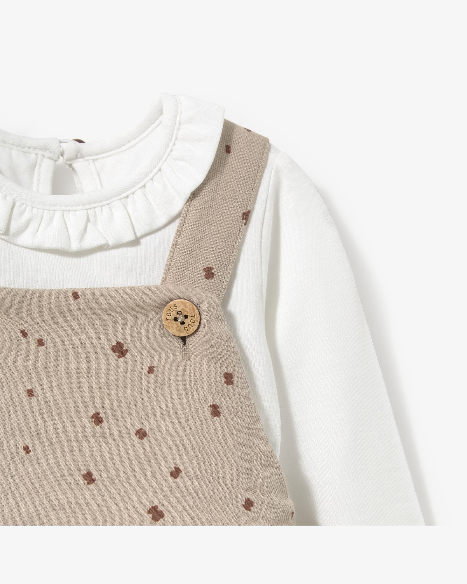 Conjunto Infantil com T-shirt e Jardineira com Folhos Estampado com Ursos Tous Bege-4