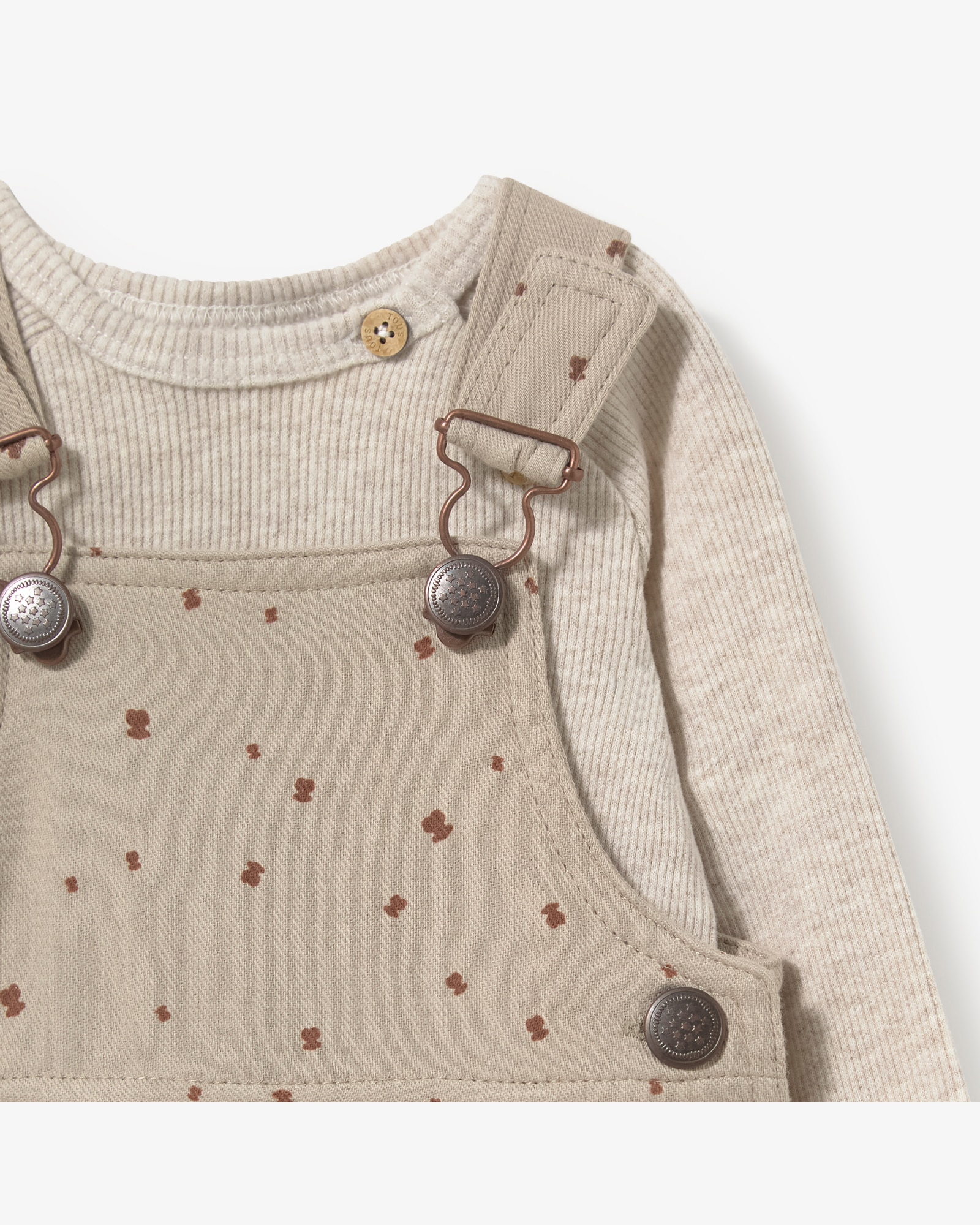 Conjunto Infantil de Camisola e Jardineiras com Ursinhos Bege-4
