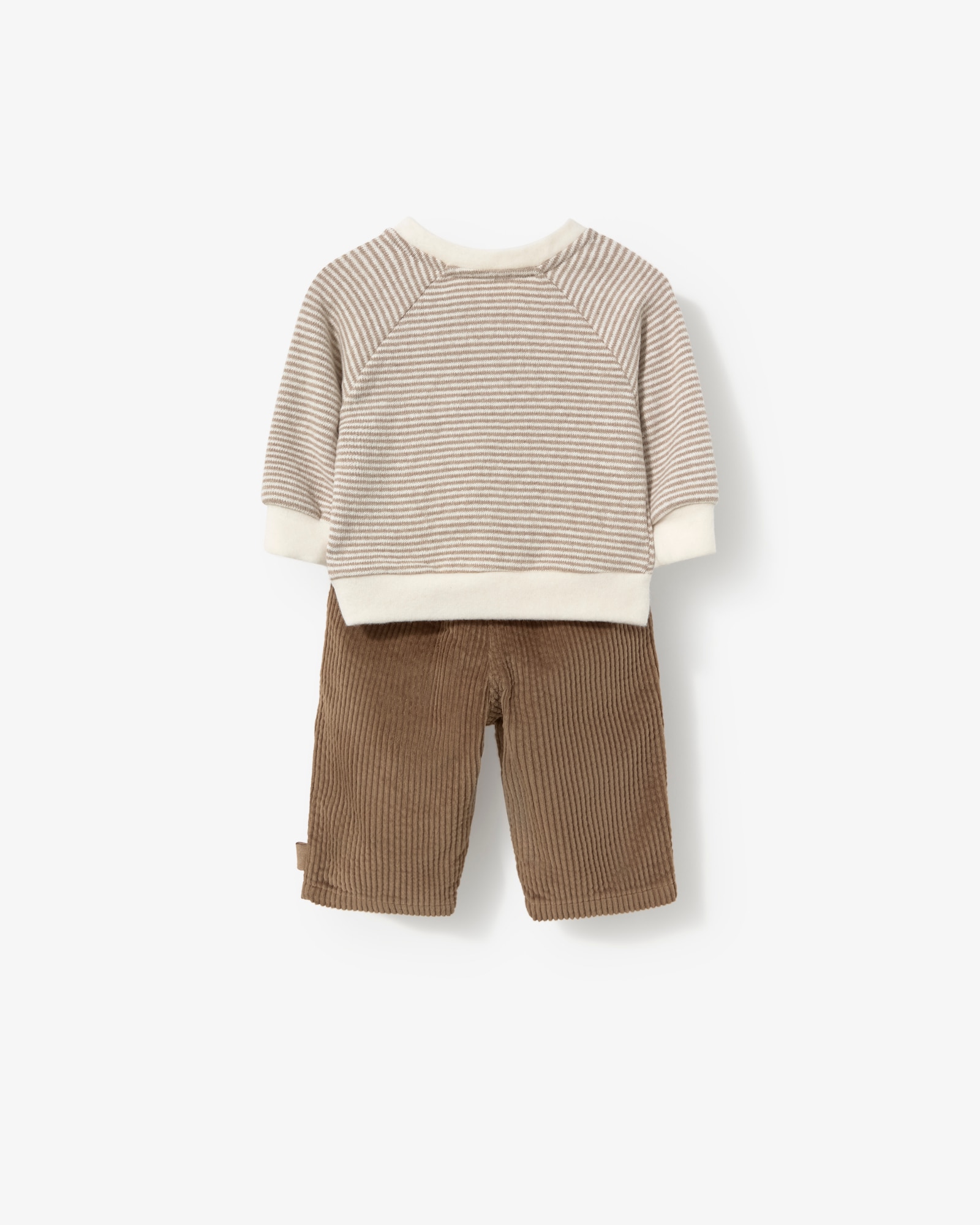Conjunto Infantil de Camisola Desportiva Às Riscas e Calças de Bombazina Bege-2