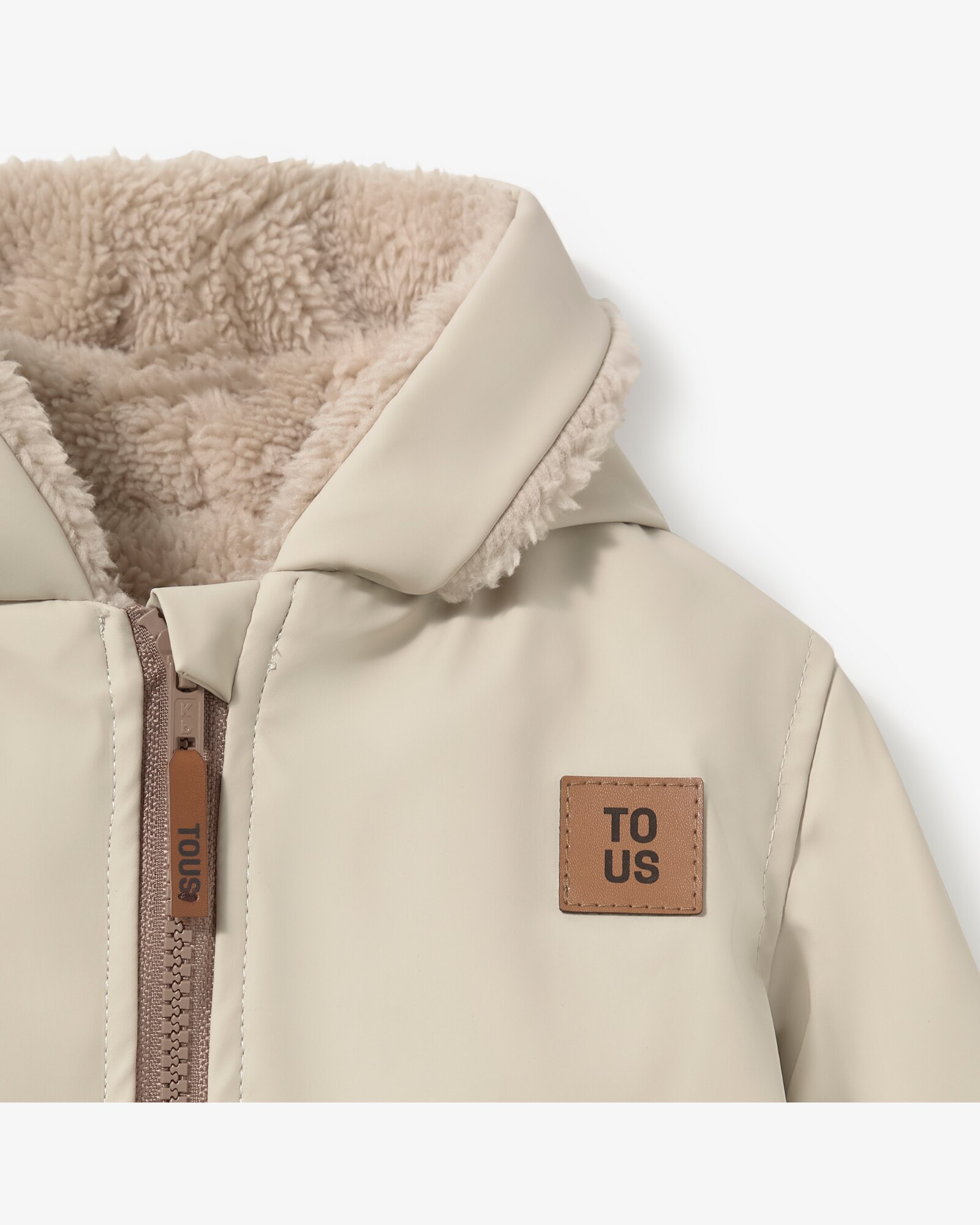 Sobretudo com Capuz com Fecho Zip Frontal Tous Bege-3