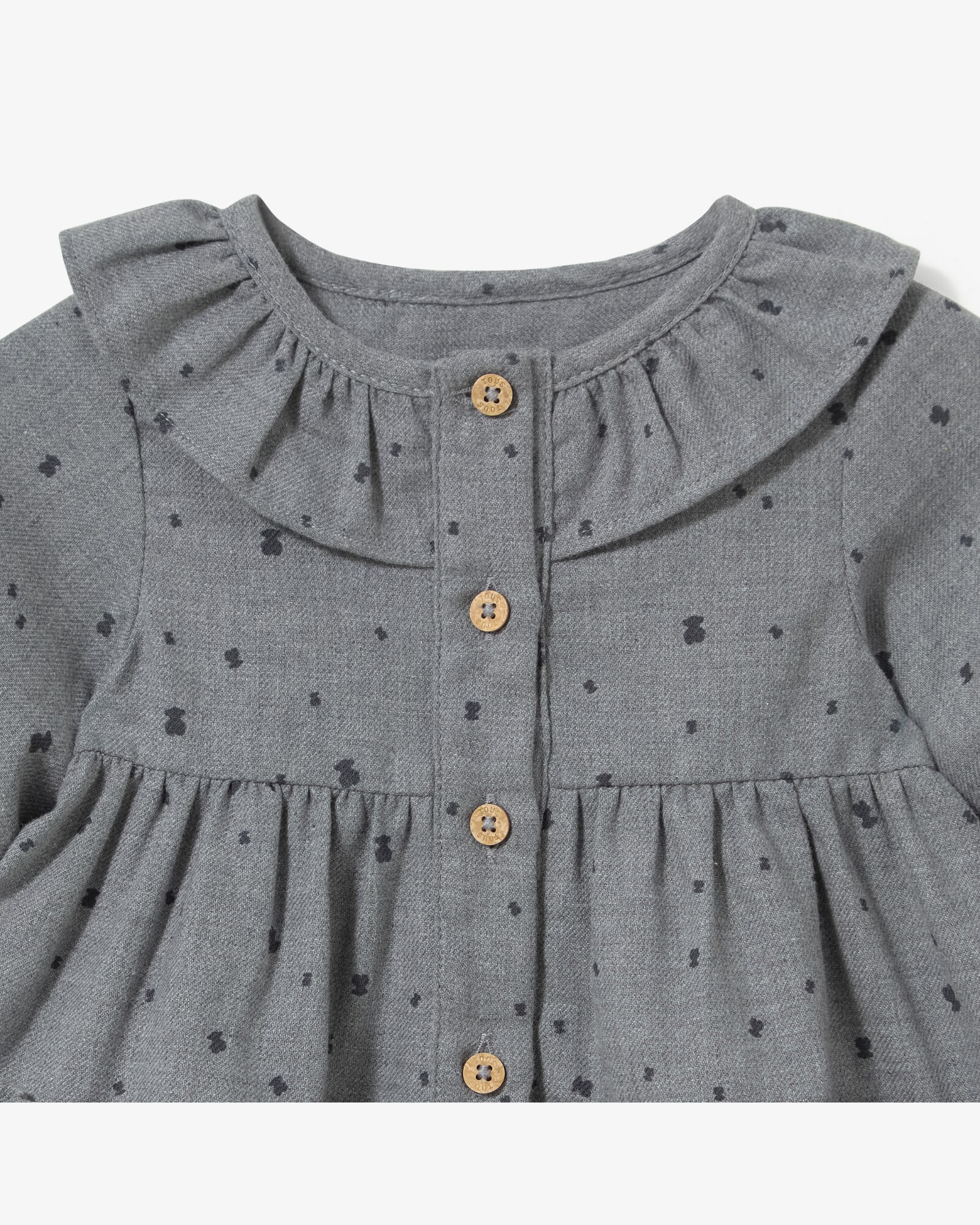 Vestido Infantil em Algodão Estampado com Ursos Abotoado Tous Cinzento-3