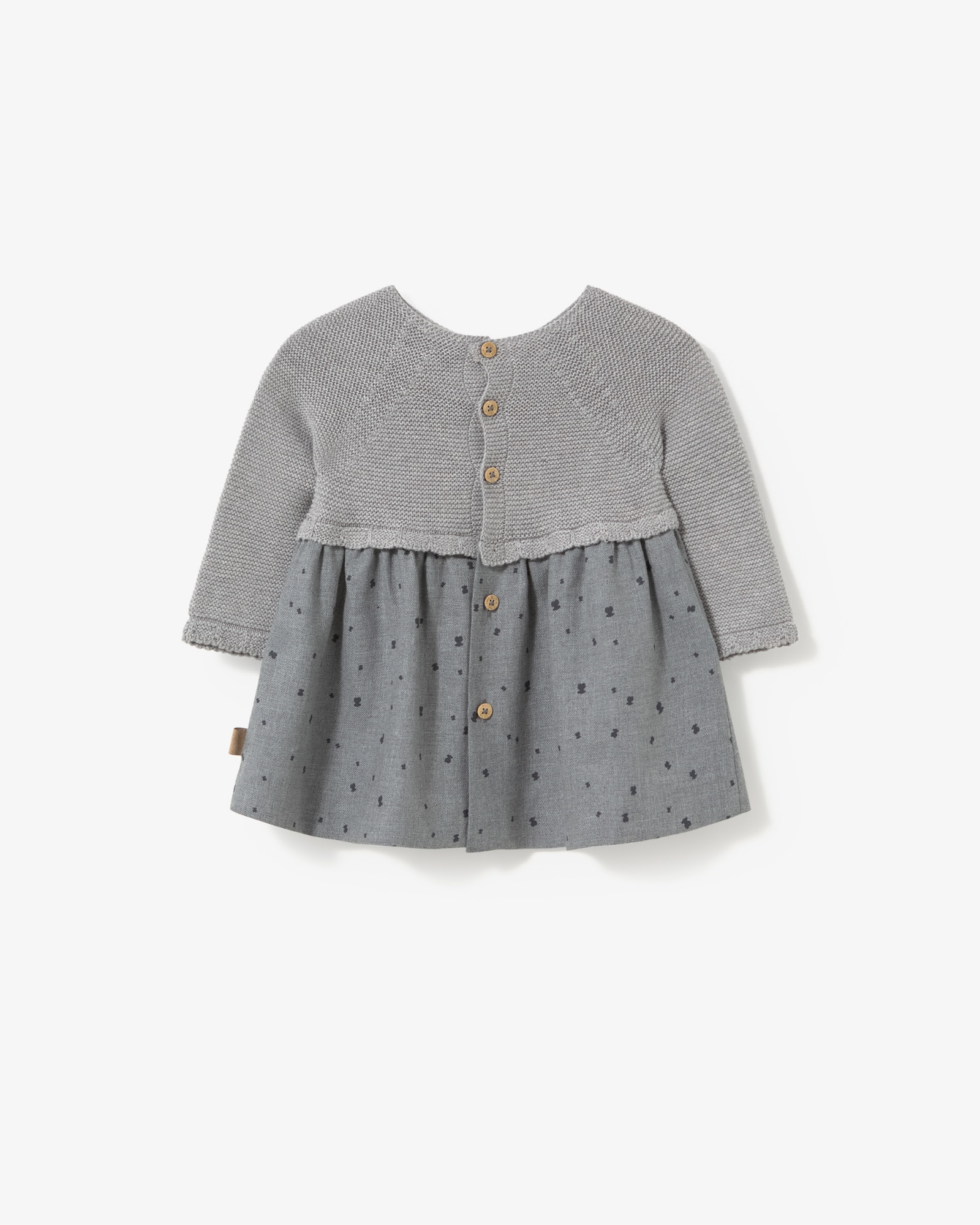 Vestido Infantil Combinado em Tricô e Estampado com Ursos Tous Cinzento-2