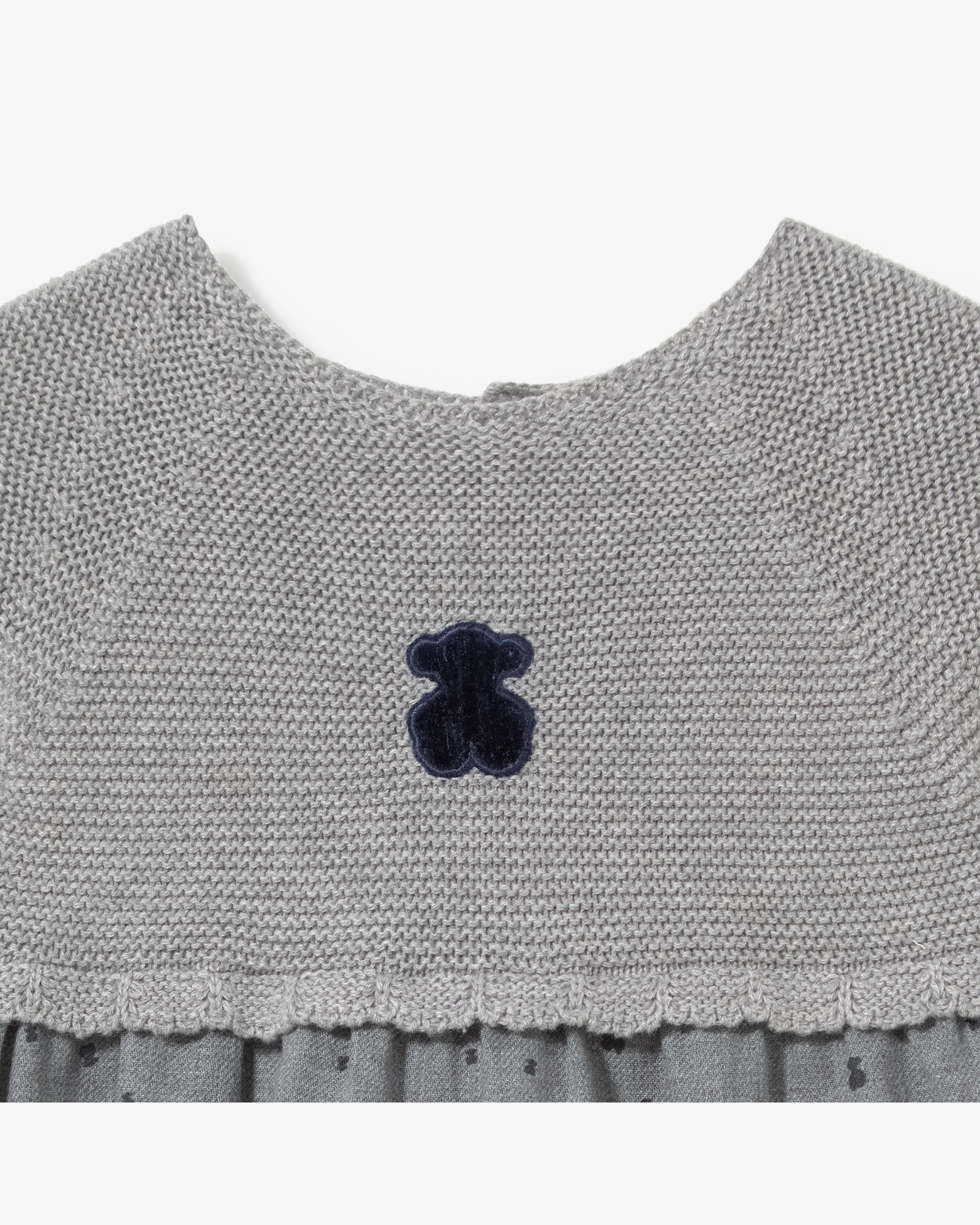 Vestido Infantil Combinado em Tricô e Estampado com Ursos Tous Cinzento-3
