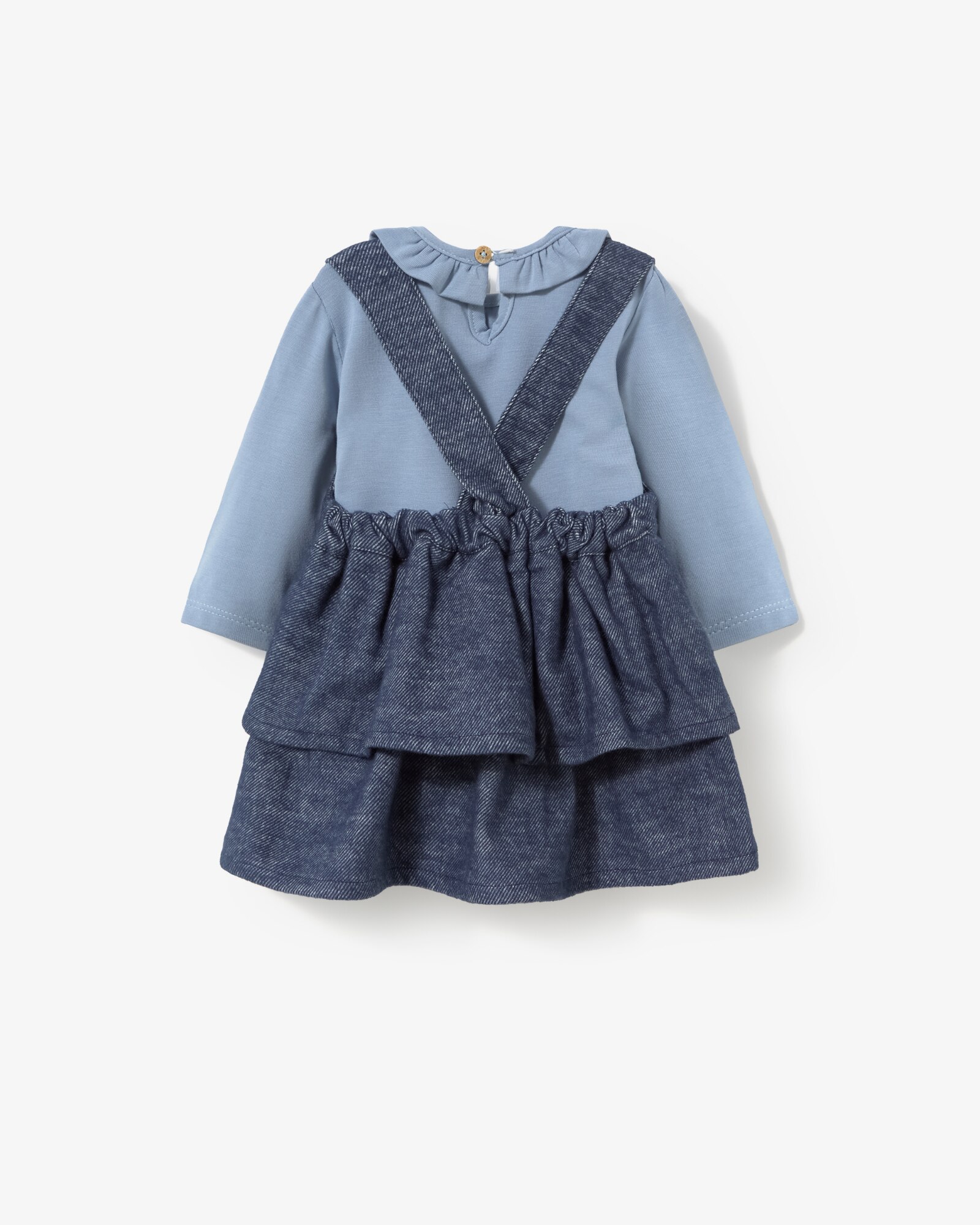 Conjunto Infantil com T-shirt e Macacão Curto com Folhos em Tecido Jaspeado Tous Azul-marinho-2