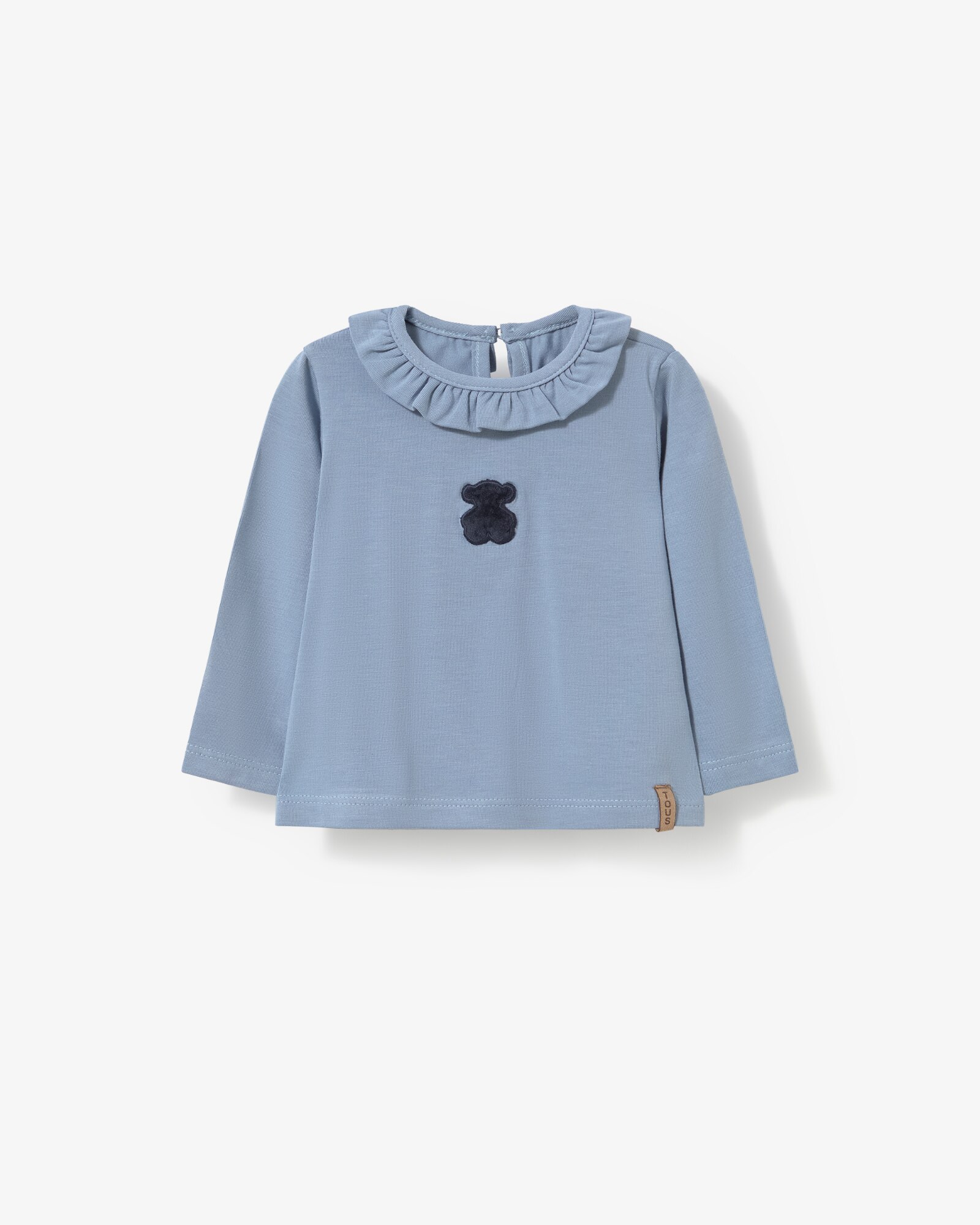 Conjunto Infantil com T-shirt e Macacão Curto com Folhos em Tecido Jaspeado Tous Azul-marinho-3