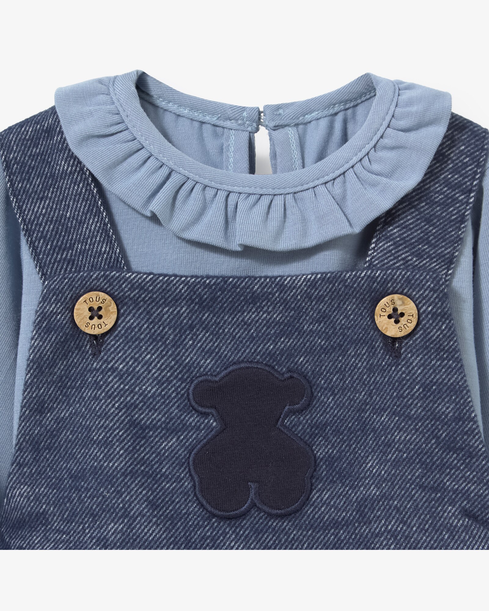 Conjunto Infantil com T-shirt e Macacão Curto com Folhos em Tecido Jaspeado Tous Azul-marinho-4