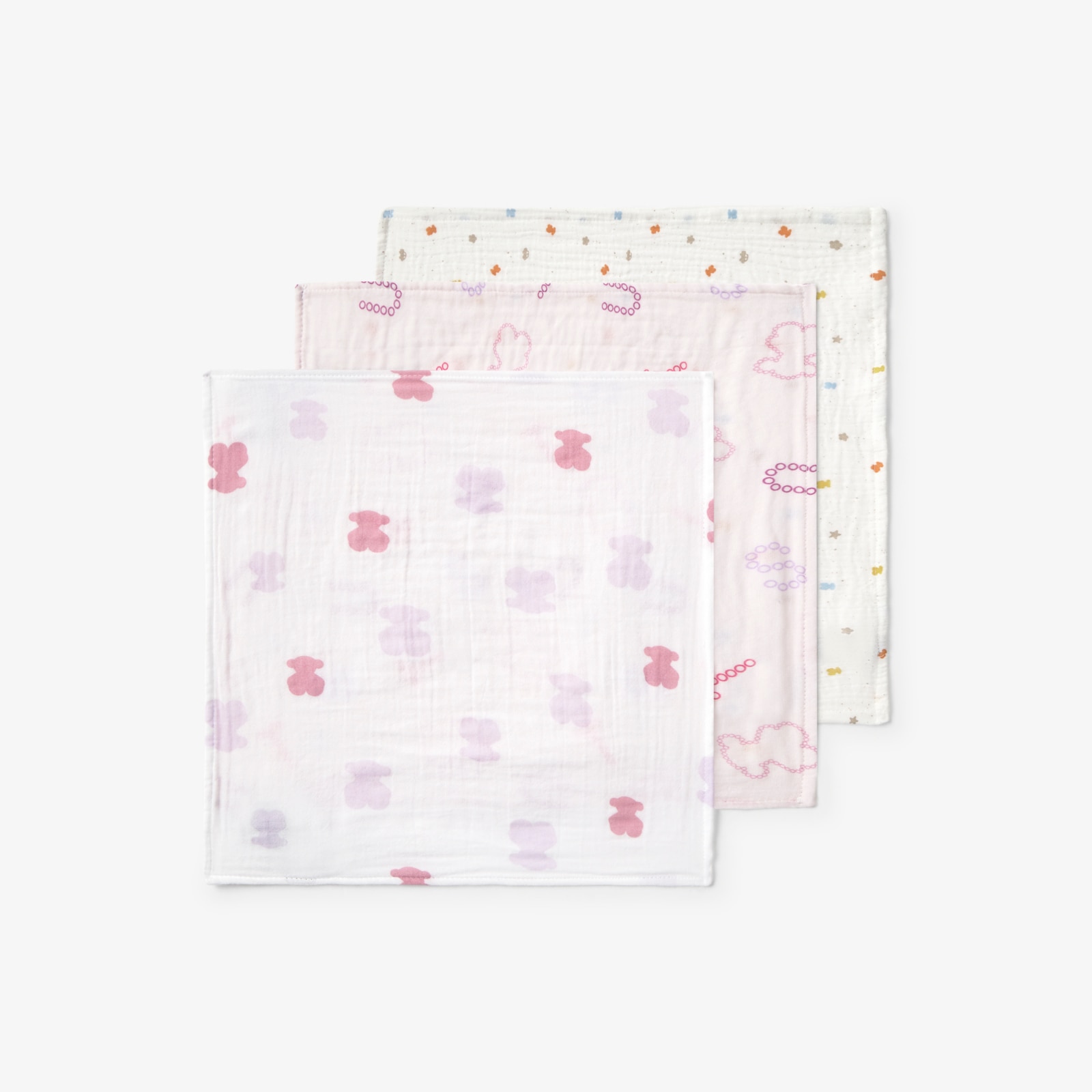 Pack de 3 Muselinas 38x38 Cm Tous Baby Multicolor Estampadas Rosa-2