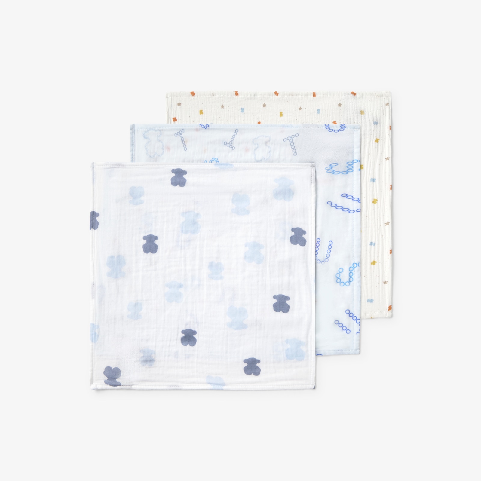 Pack de 3 Muselinas 38x38 Cm Tous Baby Multicolor Estampadas Azul-2