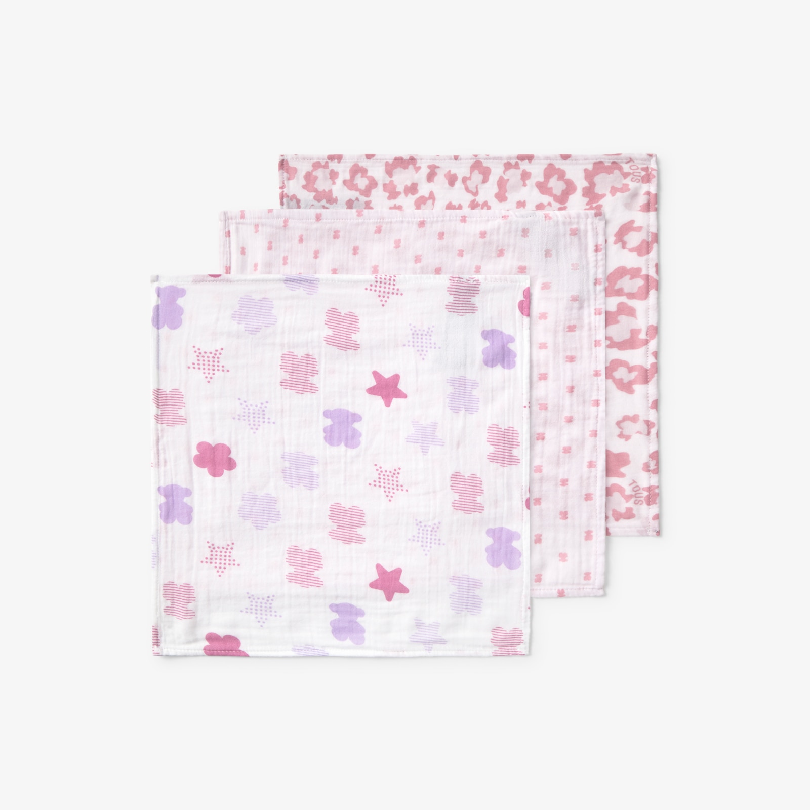 Pack de 3 Muselinas 38x38 Cm Tous Baby Multicolor Estampadas Rosa-2