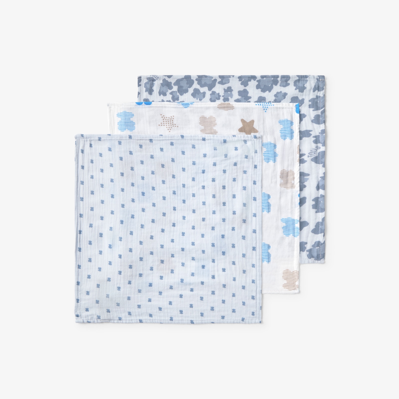 Pack de 3 Muselinas 38x38 Cm Tous Baby Multicolor Estampadas Azul-2