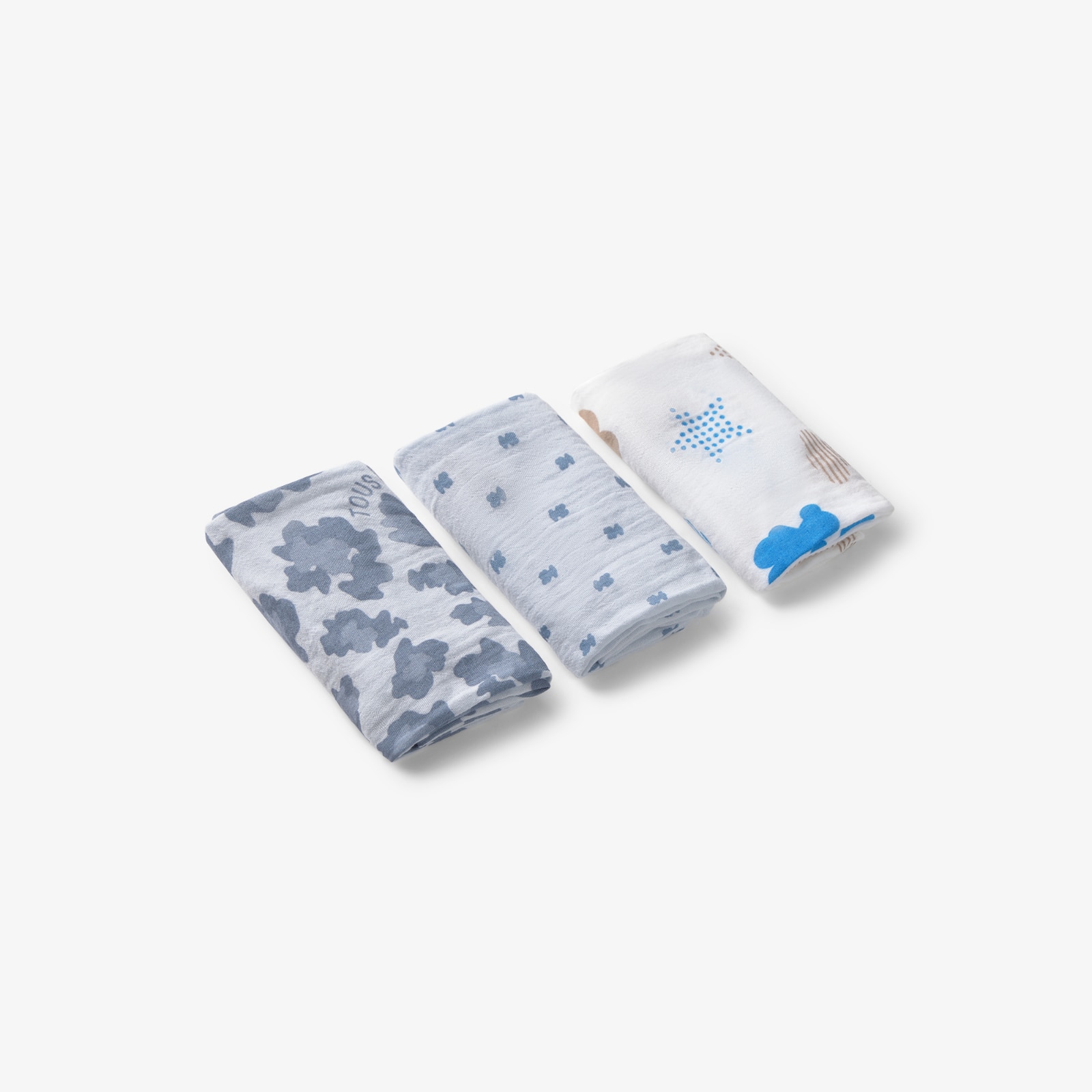 Pack de 3 Muselinas 38x38 Cm Tous Baby Multicolor Estampadas Azul-3
