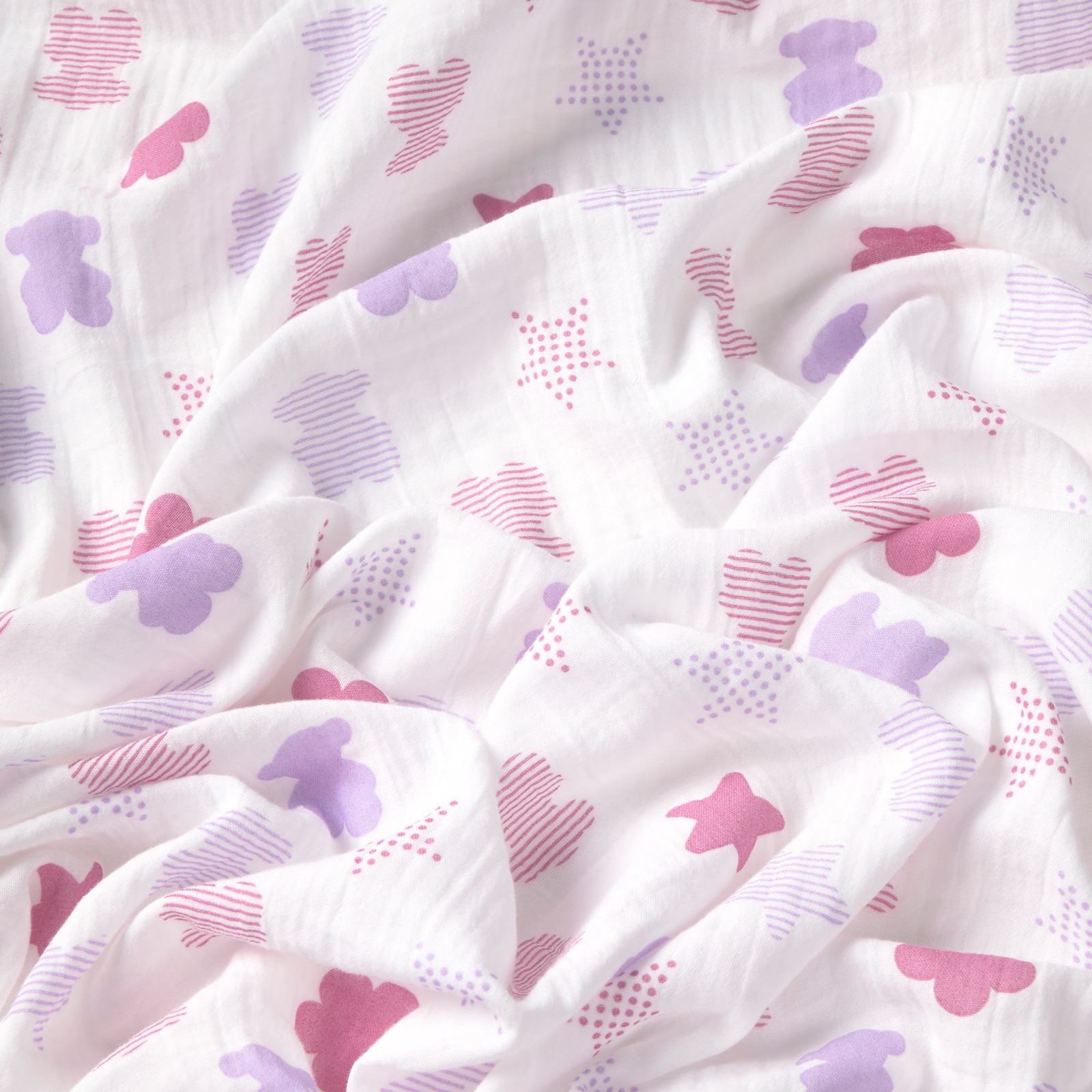 Muselina de Algodão 98x118 Cm Tous Baby com Flor, Ursos e Estrelas Rosa-2