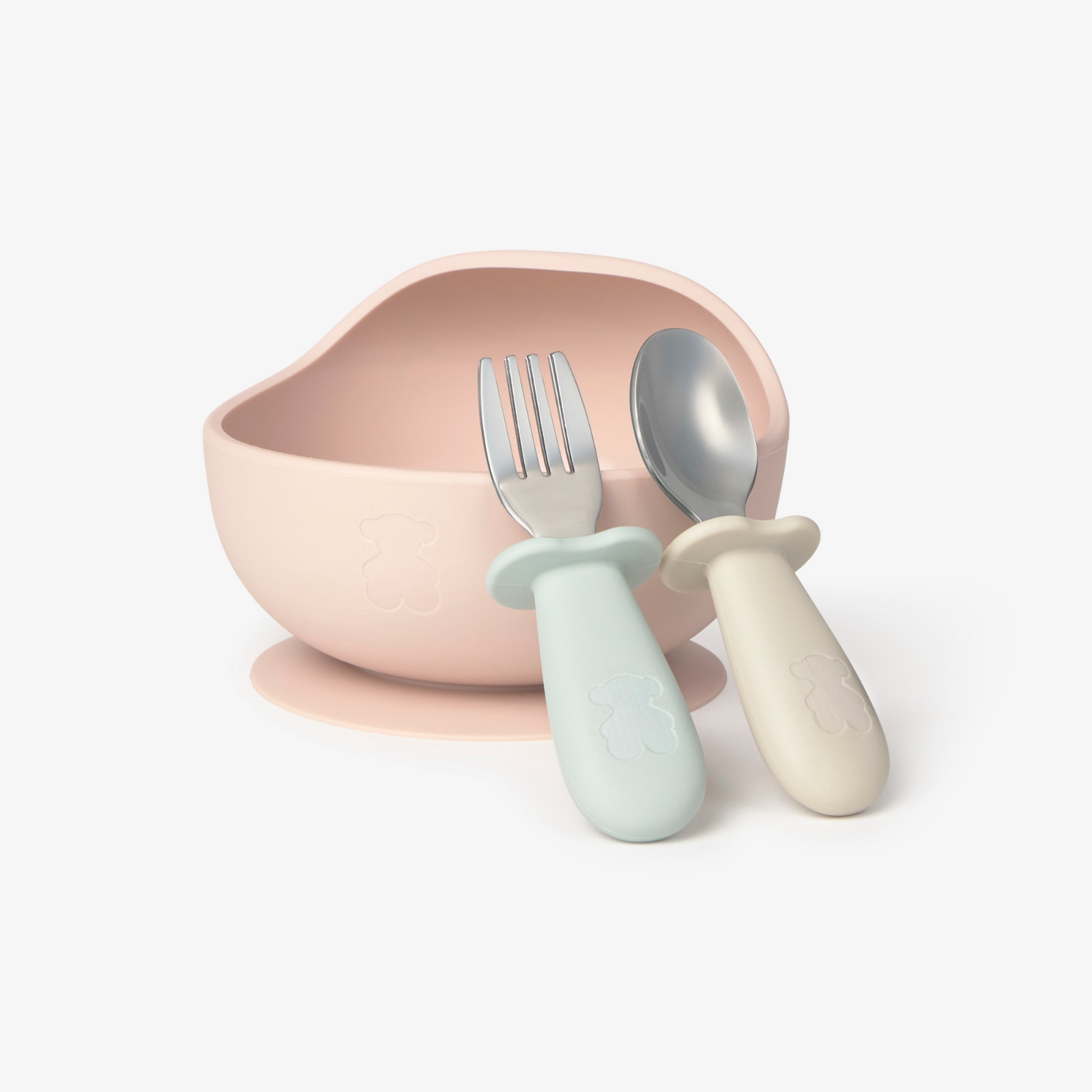 Set de Boy e Talheres Tous Baby de Silicone e Aço Inox Rosa-2