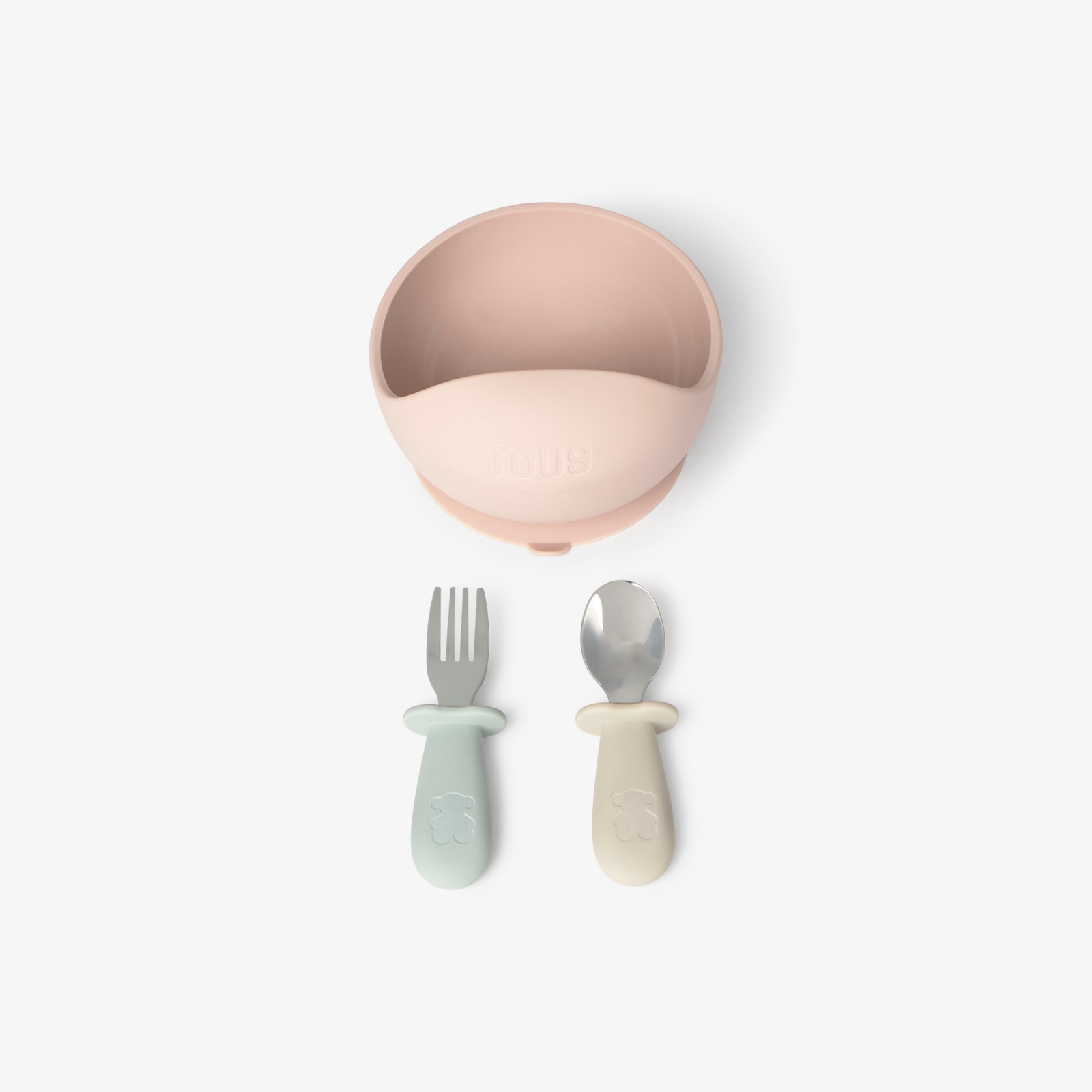 Set de Boy e Talheres Tous Baby de Silicone e Aço Inox Rosa-3