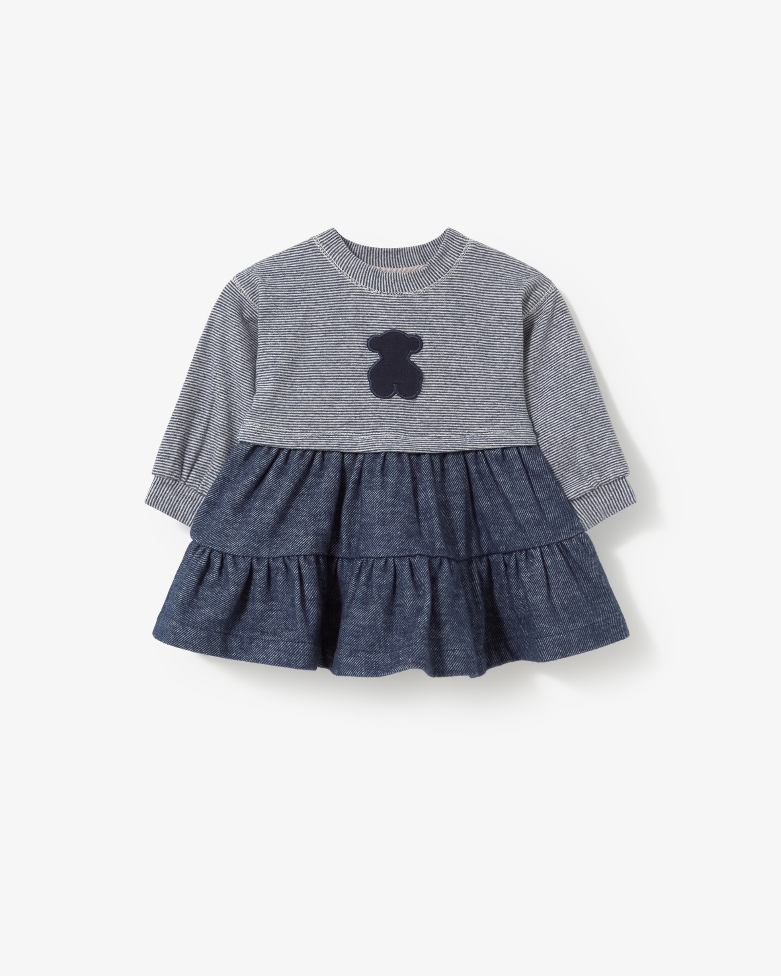 Imagem 0 de Vestido Infantil Combinado Às Riscas e Tecido Jaspeado