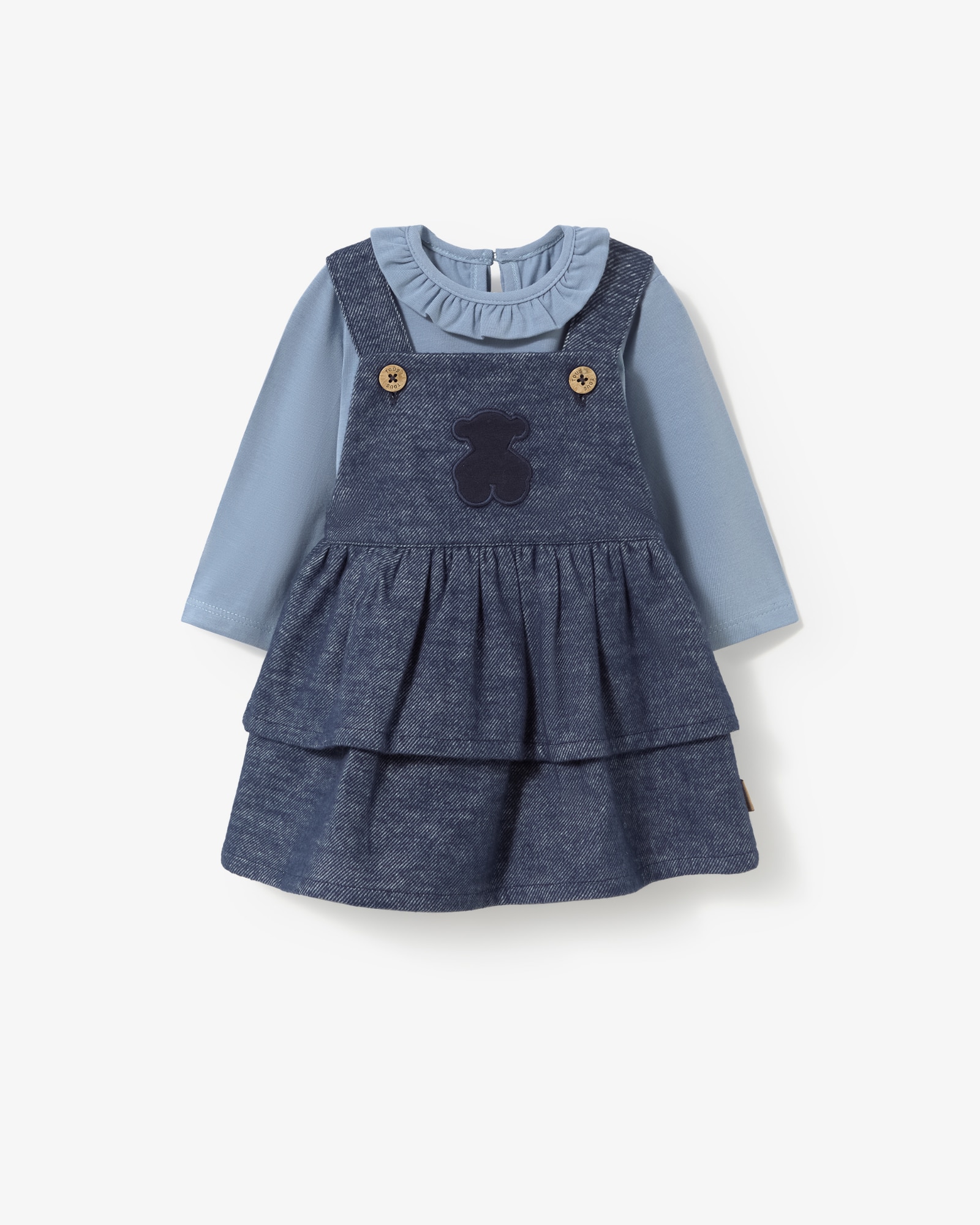 Imagem 0 de Conjunto Infantil com T-shirt e Macacão Curto com Folhos em Tecido Jaspeado