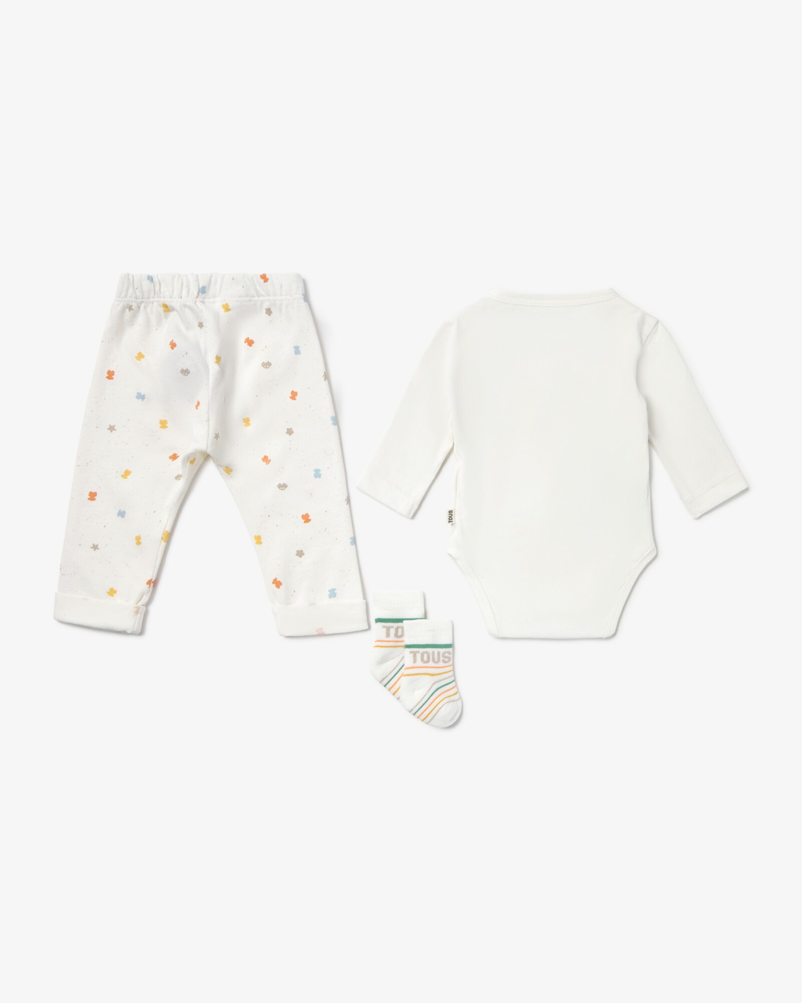 Set para Bebé Primeira Roupa de Algodão com Bodie Cruzado, Leggings e Meias Tous Cru-2
