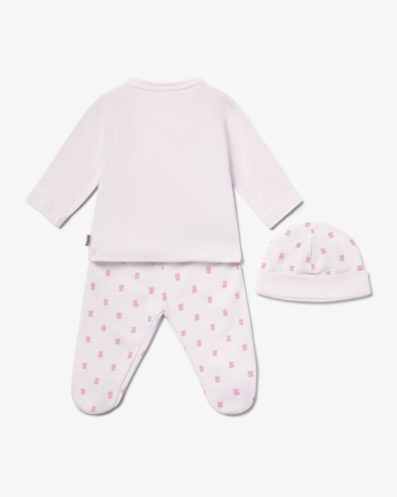 Set para Bebé Primeira Roupa de Algodão com Chapéu, T-shirt Cruzada e Polaina Rosa-2
