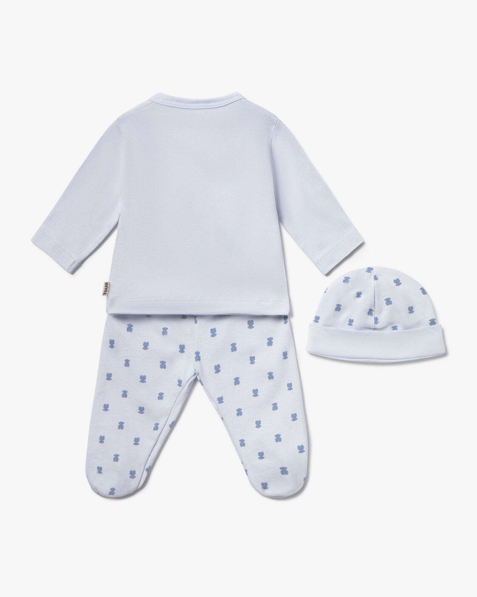 Set para Bebé Primeira Roupa de Algodão com Chapéu, T-shirt Cruzada e Polaina Tous Azul-claro-2